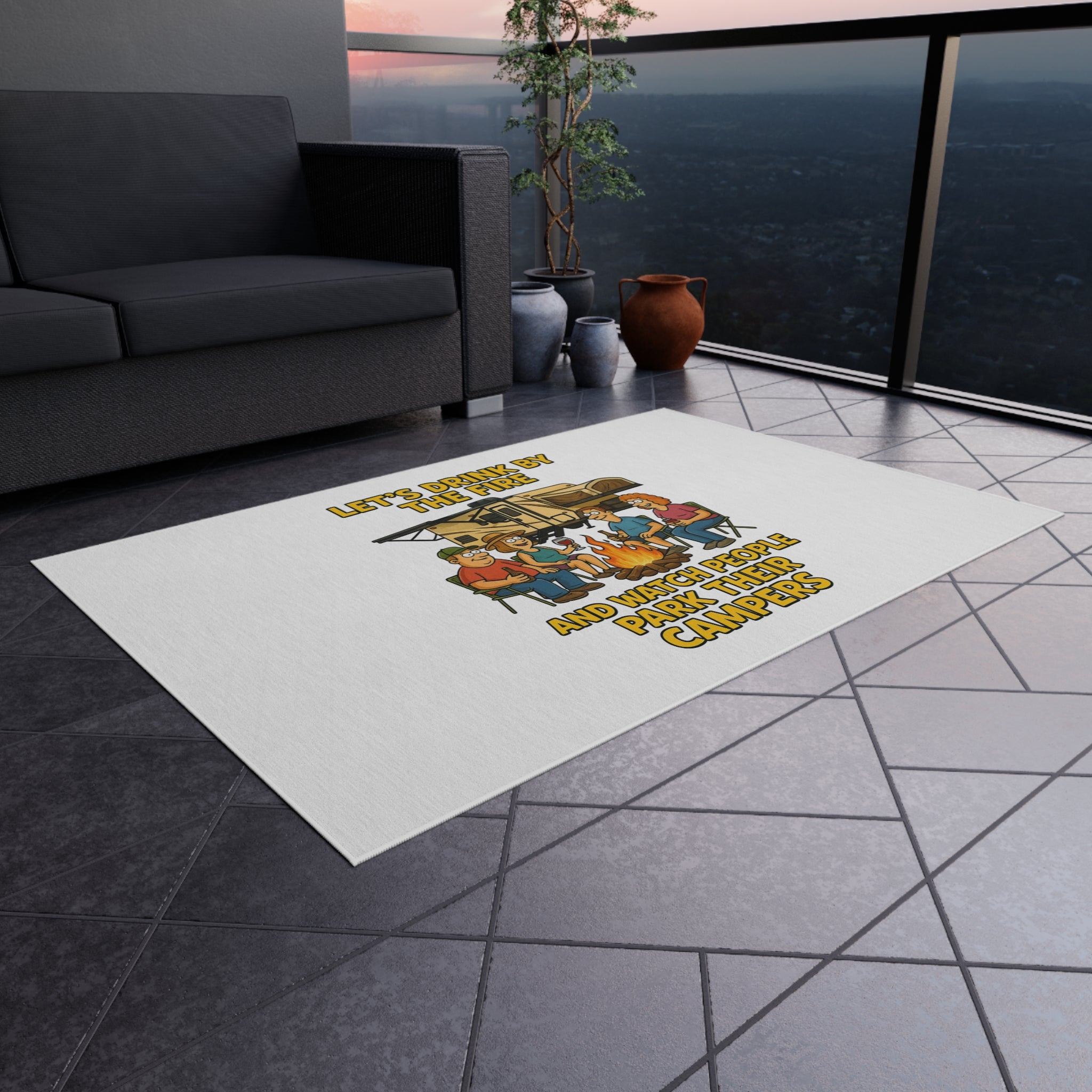 Outdoor Campfire Rug - Fun Camping Decor, RV Accessories, Family Gatherings, Outdoor Entertaining, Patio Mat
