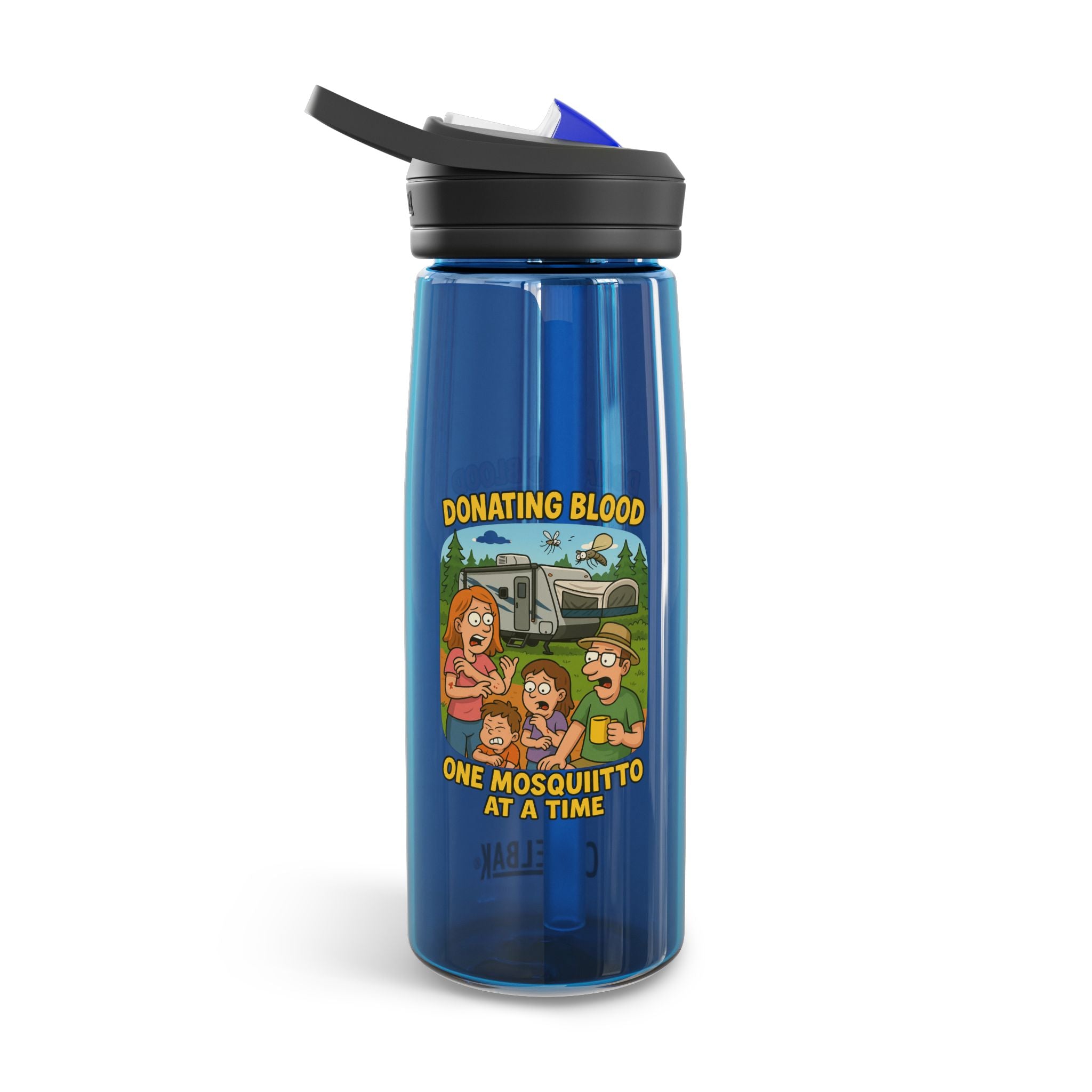 Fun Cartoon Water Bottle, Quirky Drinkware, Motivational Hydration, Eco-Friendly Gift, Ideal for Campers, Perfect for Summer, Donation Theme