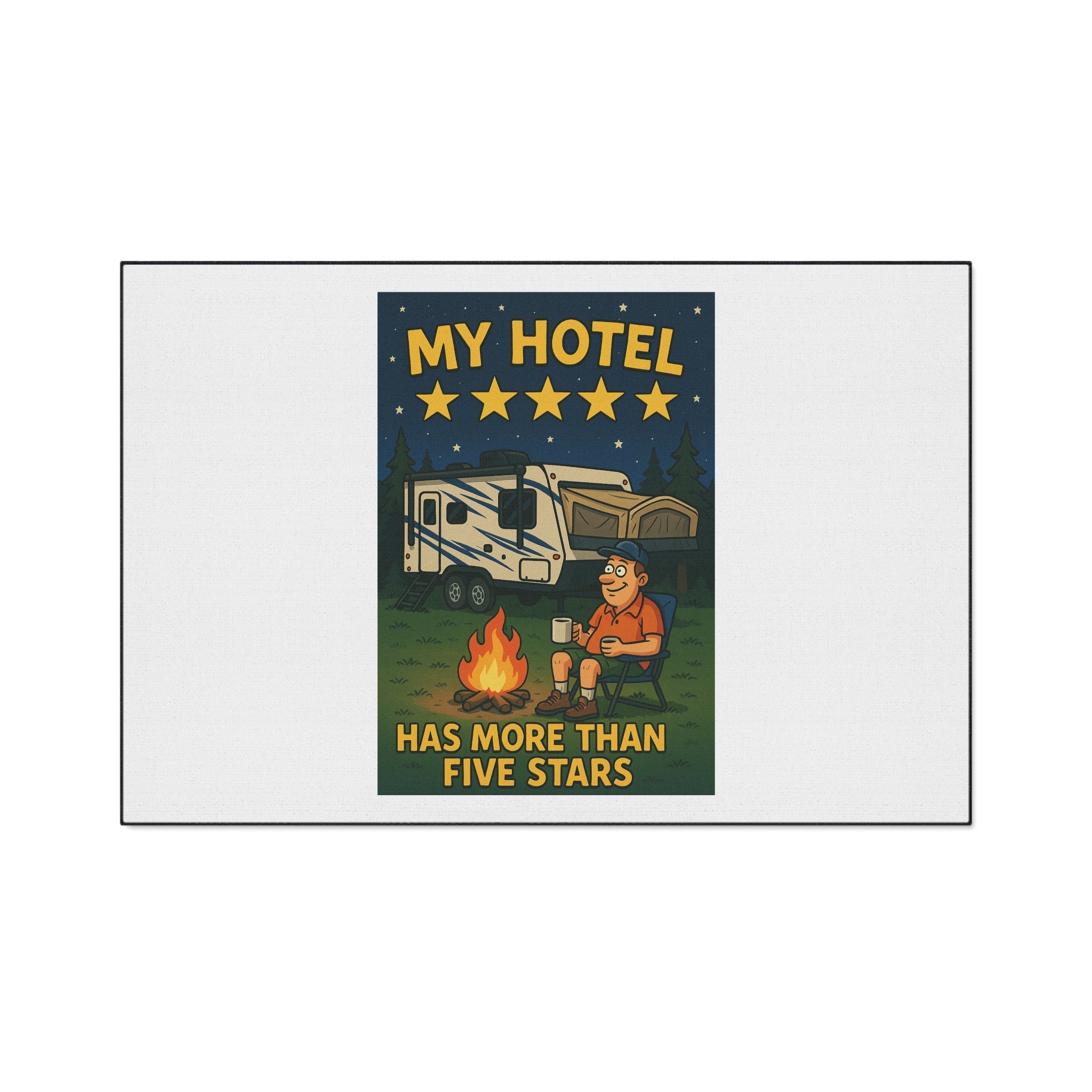 Camping Floor Mat - 'My Hotel Has More Than Five Stars' Rug, Outdoor Decor, RV Accessory, Entry Mat, Funny Camping Gift