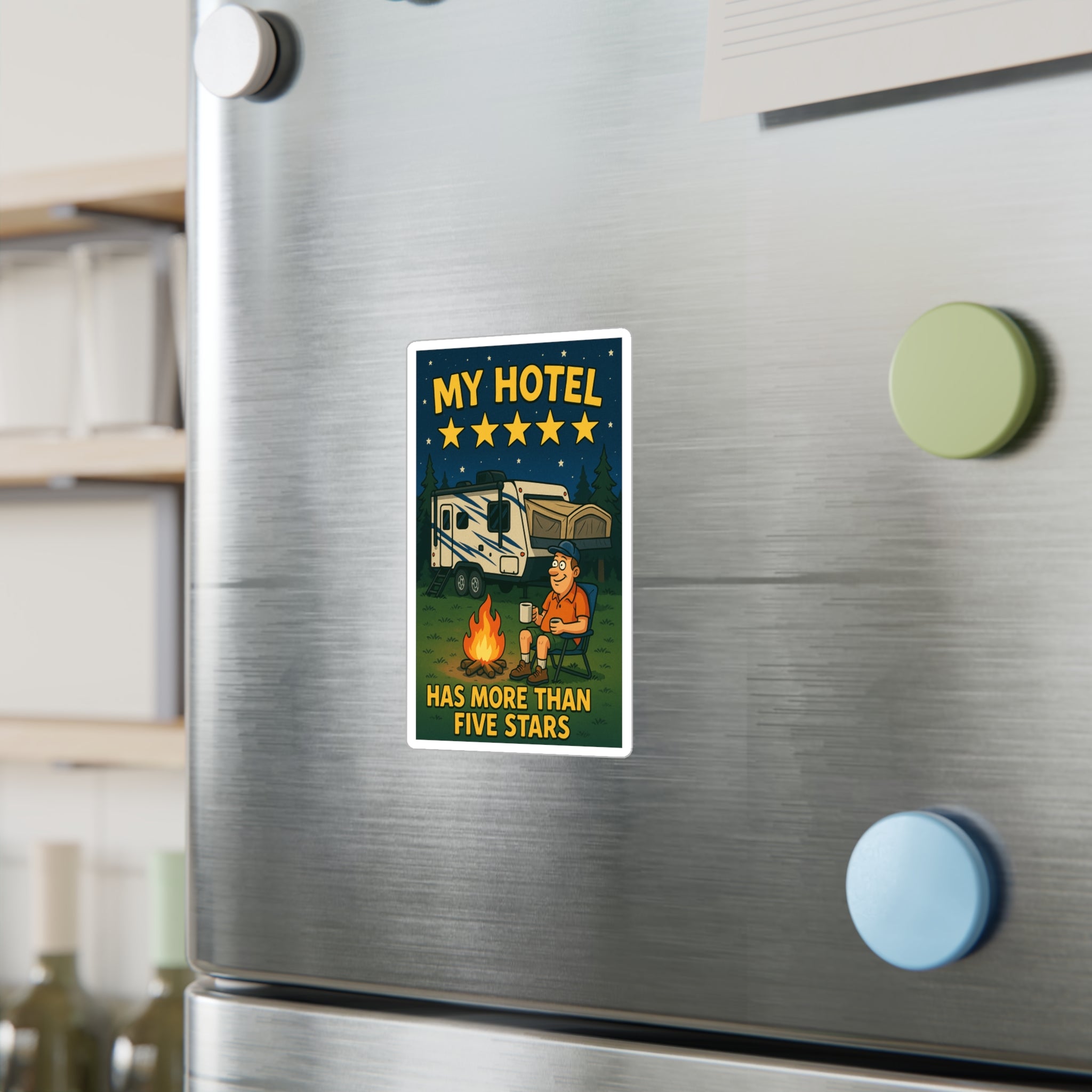 Camping Humor Vinyl Decal, My Hotel Five Stars Sticker, RV Camping Gift, Fun Outdoors Décor, Travel Décal for Adventure Lovers