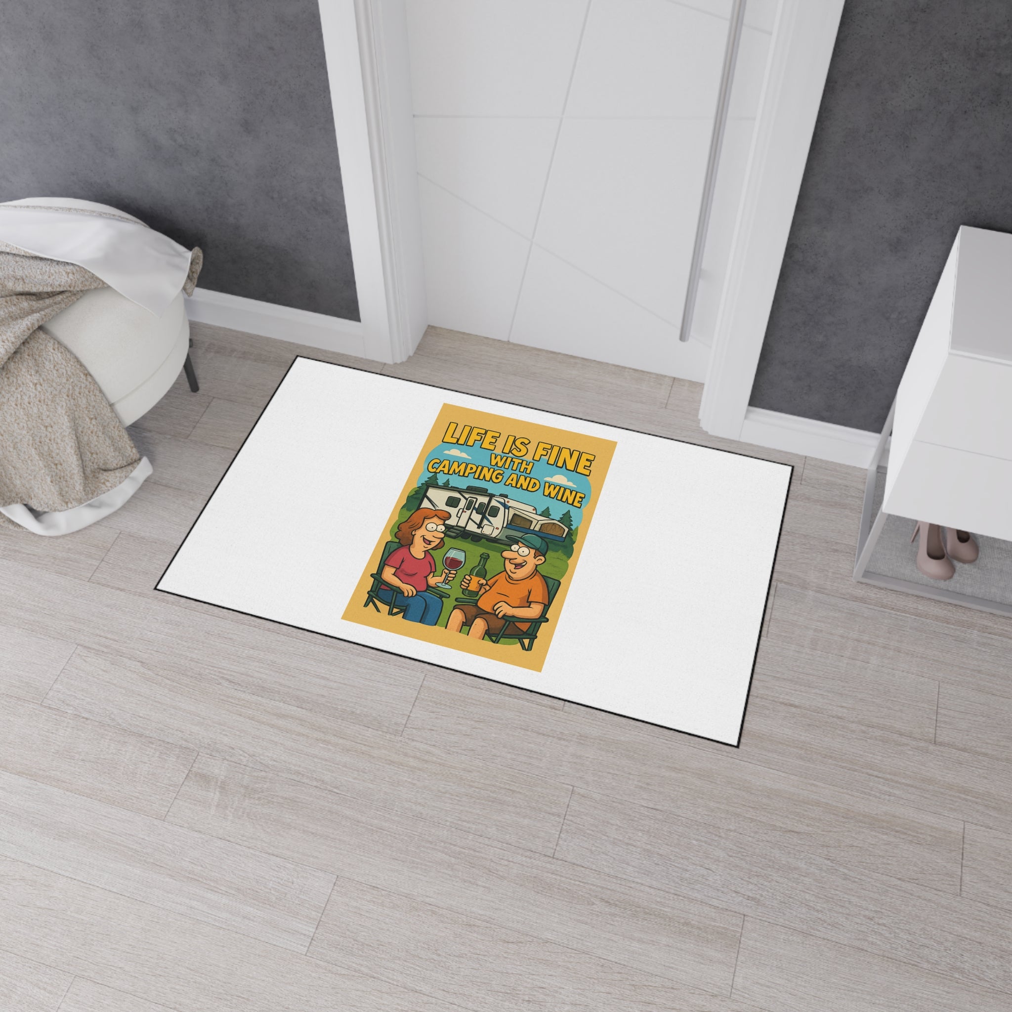 Campfire Vibes Floor Mat - Perfect for Outdoor Gatherings, RV Adventures, Gift for Camping Enthusiasts, Wine Lovers, Patio Decor