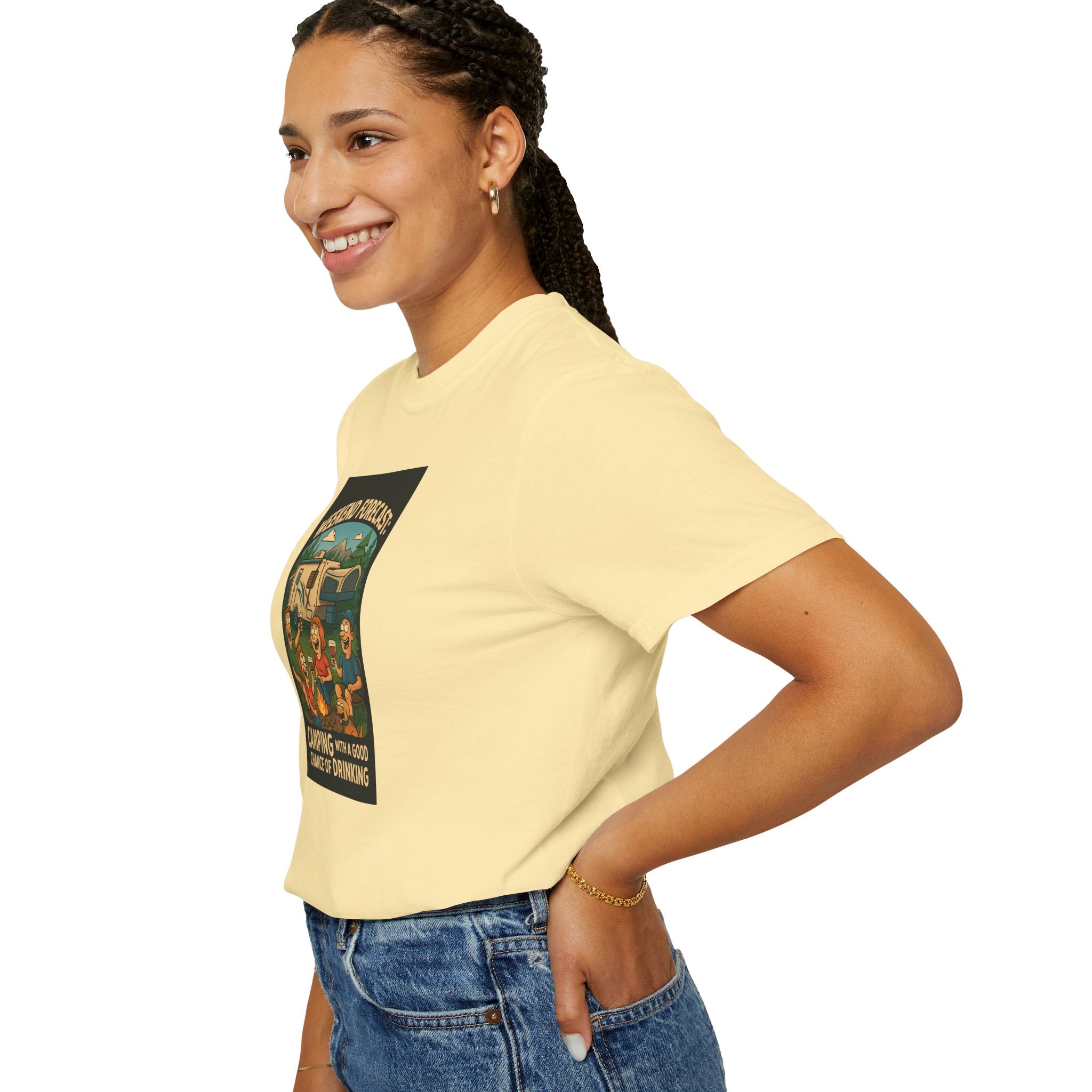 Camping Forecast T-Shirt, Unisex Graphic Tee, Gift for Campers, Outdoor Adventure Apparel, Weekend Getaway Shirt, Nature Lover's Tee