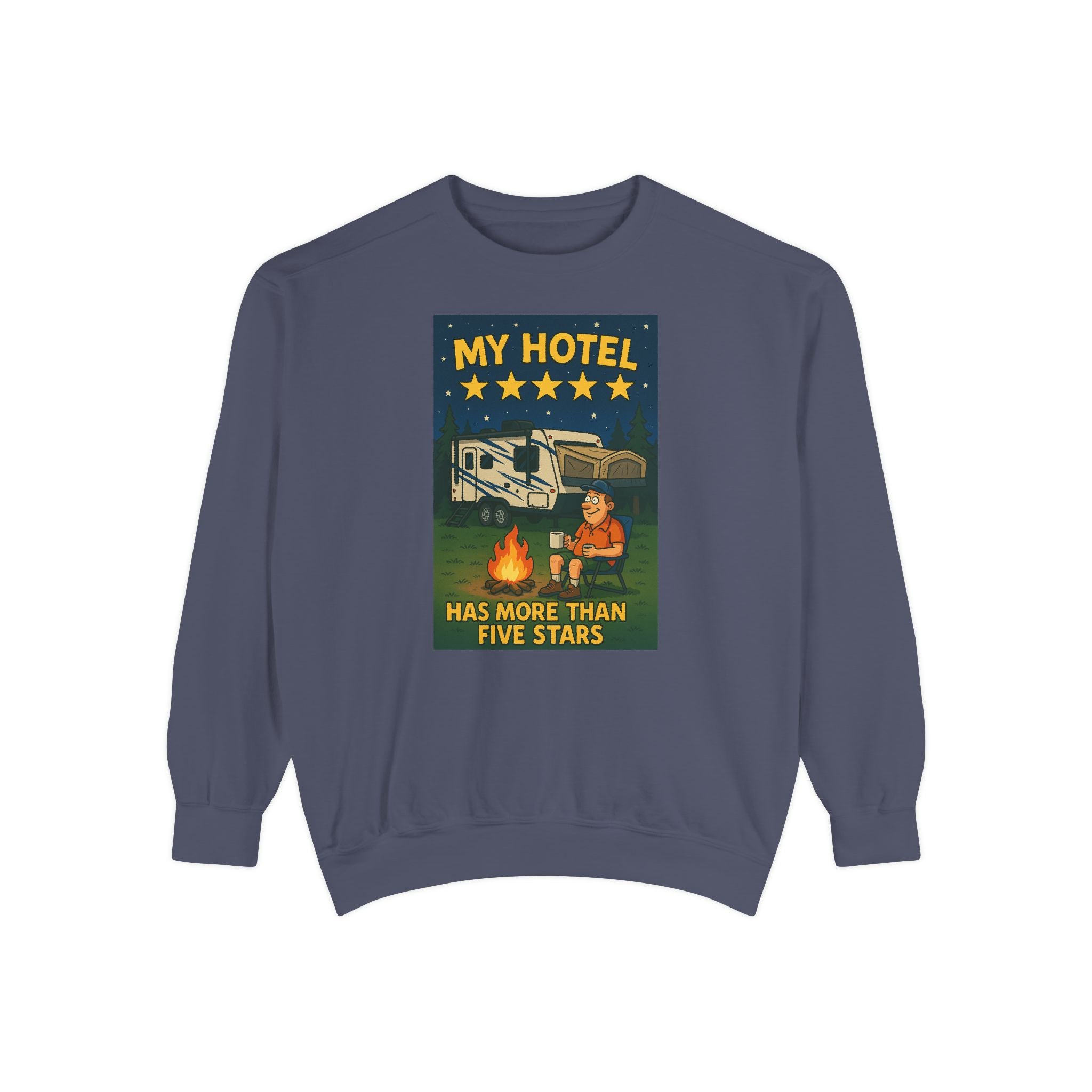 My Hotel Sweatshirt - Cozy Camping Apparel, Unisex Garment-Dyed Sweatshirt for Outdoor Lovers, Perfect for Bonfire Nights, Gift for Campers