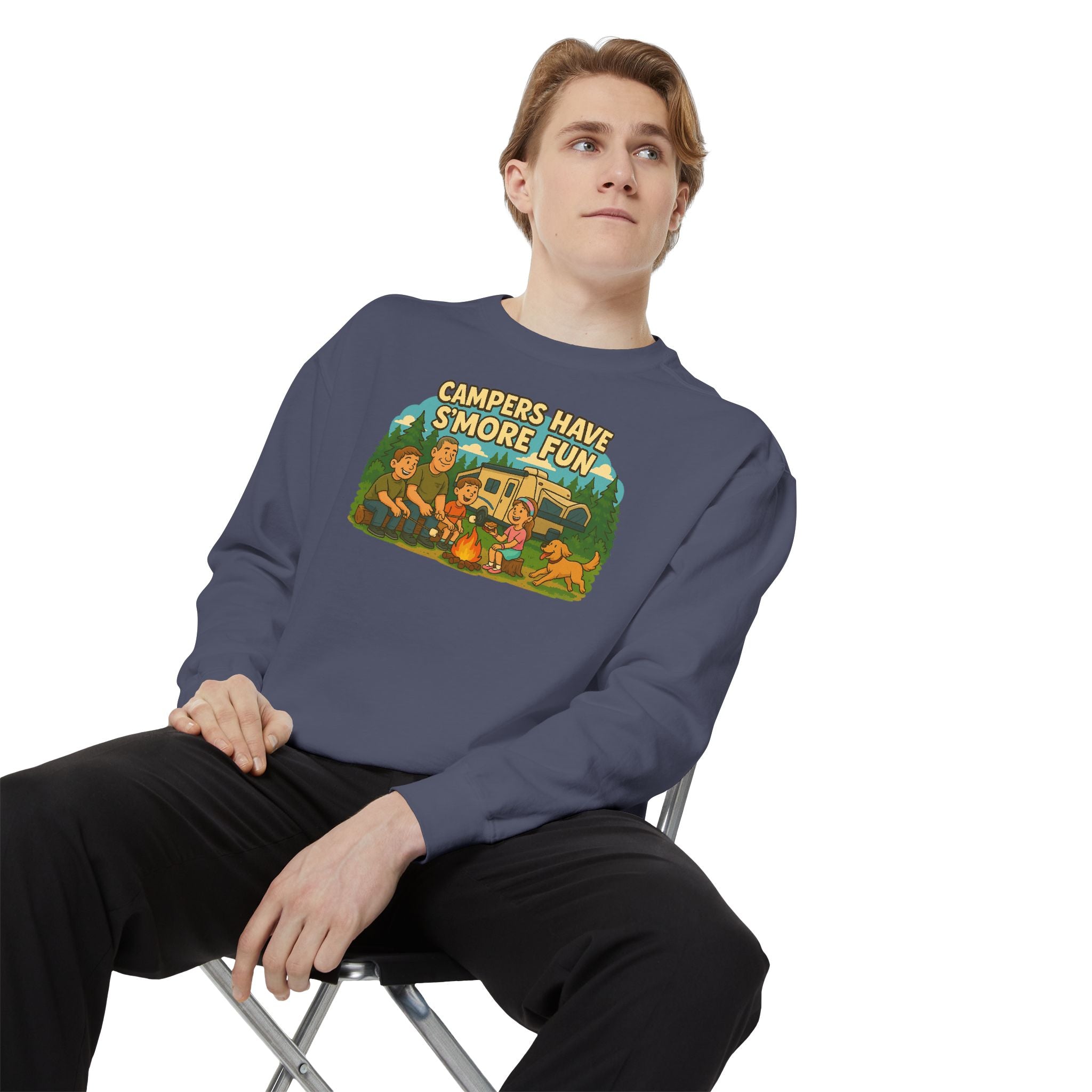 Camper Vibes Sweatshirt - Enjoy S'mores, Unisex Campfire Clothing, Perfect for Outdoor Adventures, Gift for Adventurers, Cozy Camping Attire