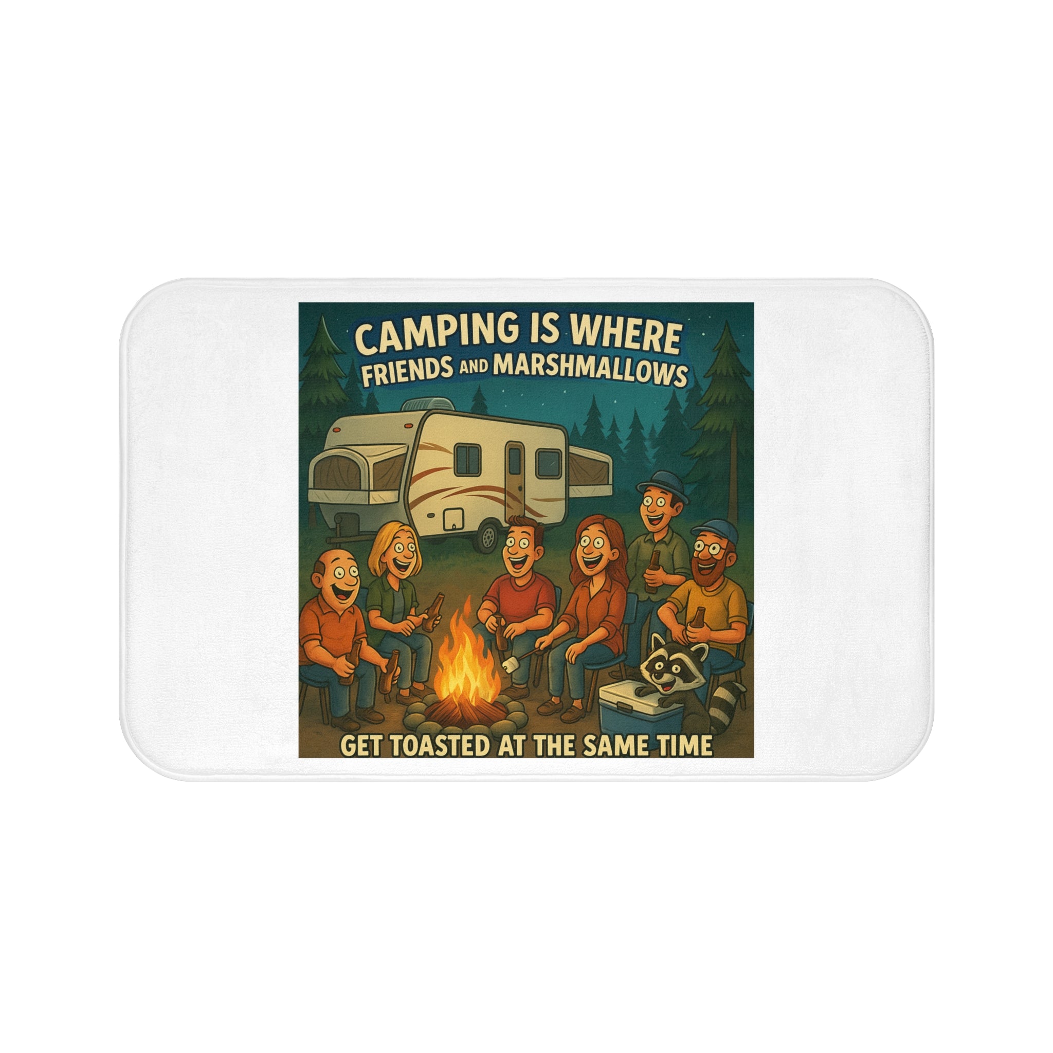Camping-Themed Bath Mat, Funny Bathroom Decor, Soft Absorbent Rug, Gift for Campers, Outdoor Enthusiasts, Cottage Decor