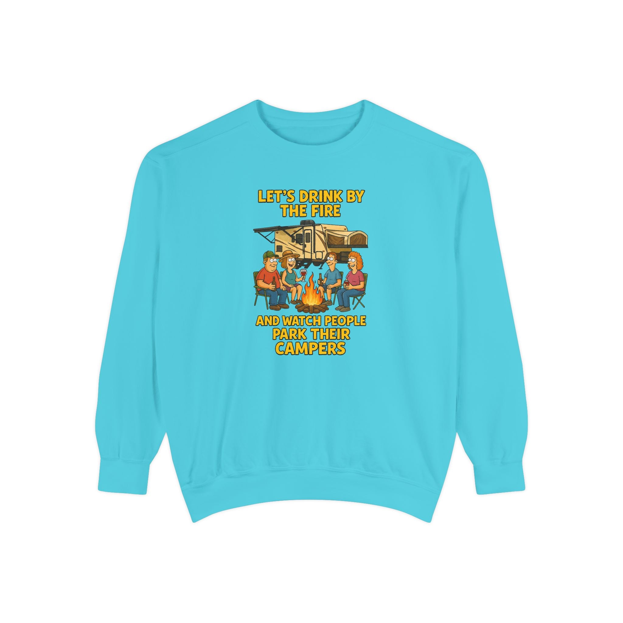Cozy Campfire Sweatshirt - Let’s Drink by the Fire, Unisex Pullover, Perfect for Bonfires, Camping Trips, Outdoor Gatherings, Cozy Nights