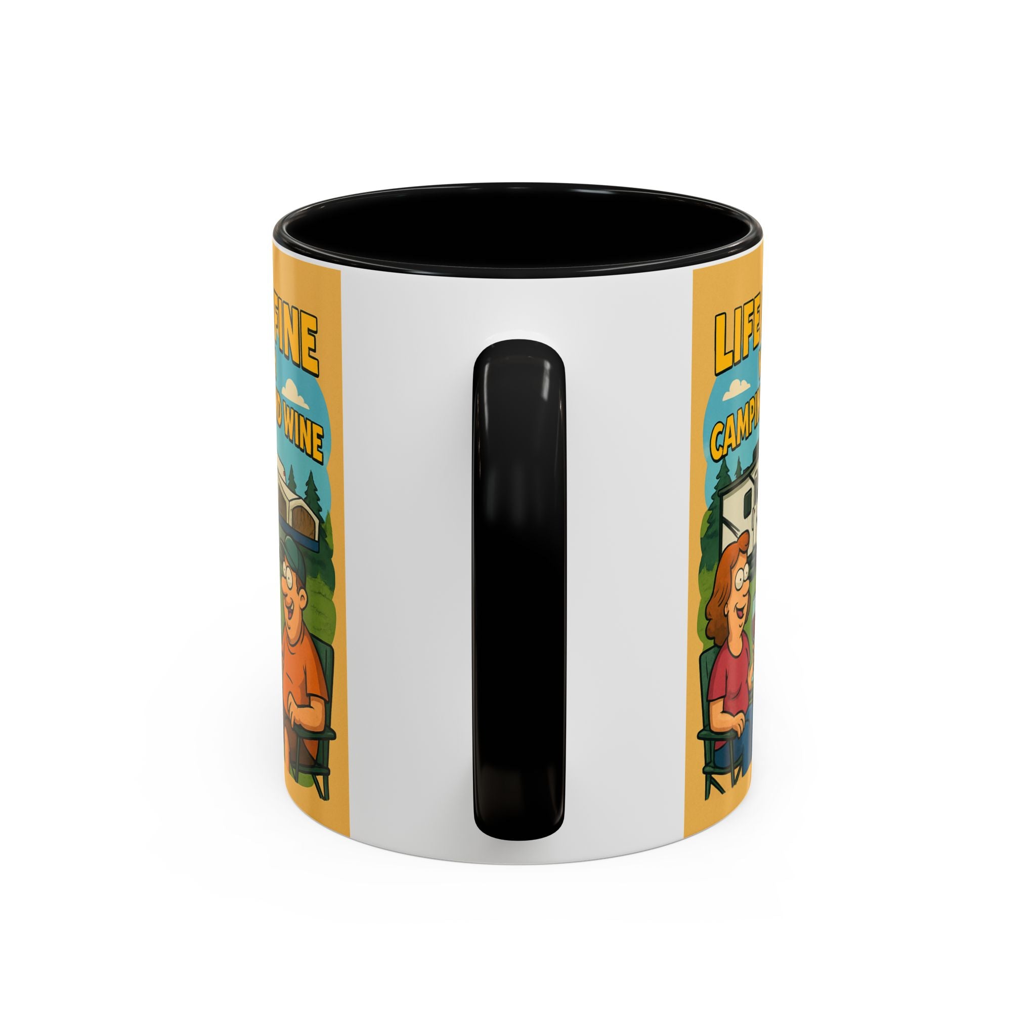 Life is fine with camping and wine Hybrid Camper Coffee Mug (11, 15oz)