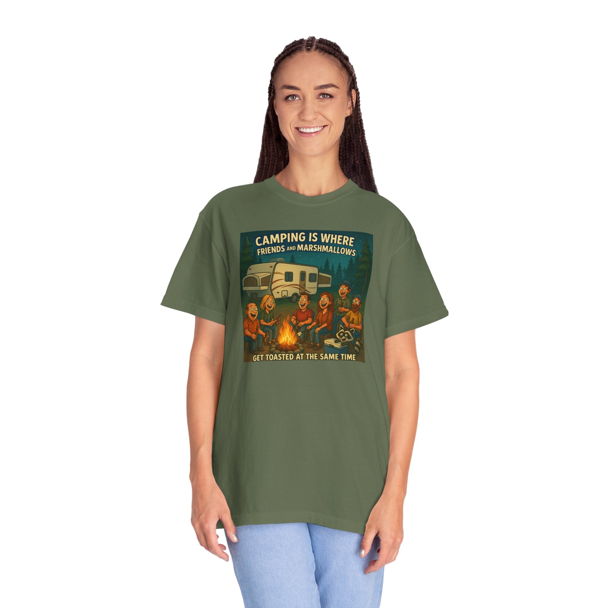 Camping T-Shirt: Get Toasted with Friends, Unisex Garment-Dyed Tee, Outdoor Adventure Shirt, Camping Gift, Summer BBQ Shirt, Family [...]