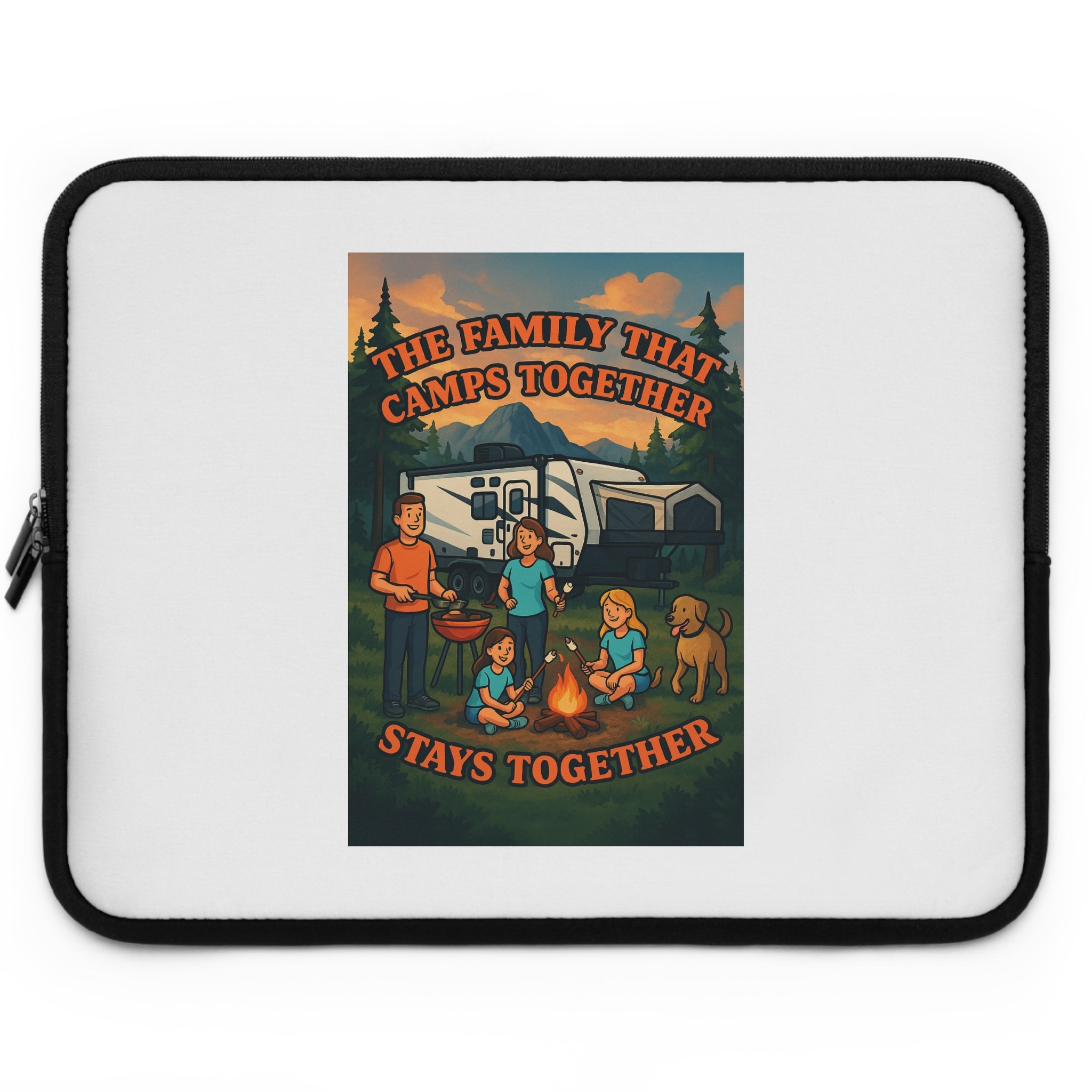 Camping Family Laptop Sleeve, Nature Themed Sleeve, Outdoor Adventure Case, Gifts for Campers, Family Reunion Accessory
