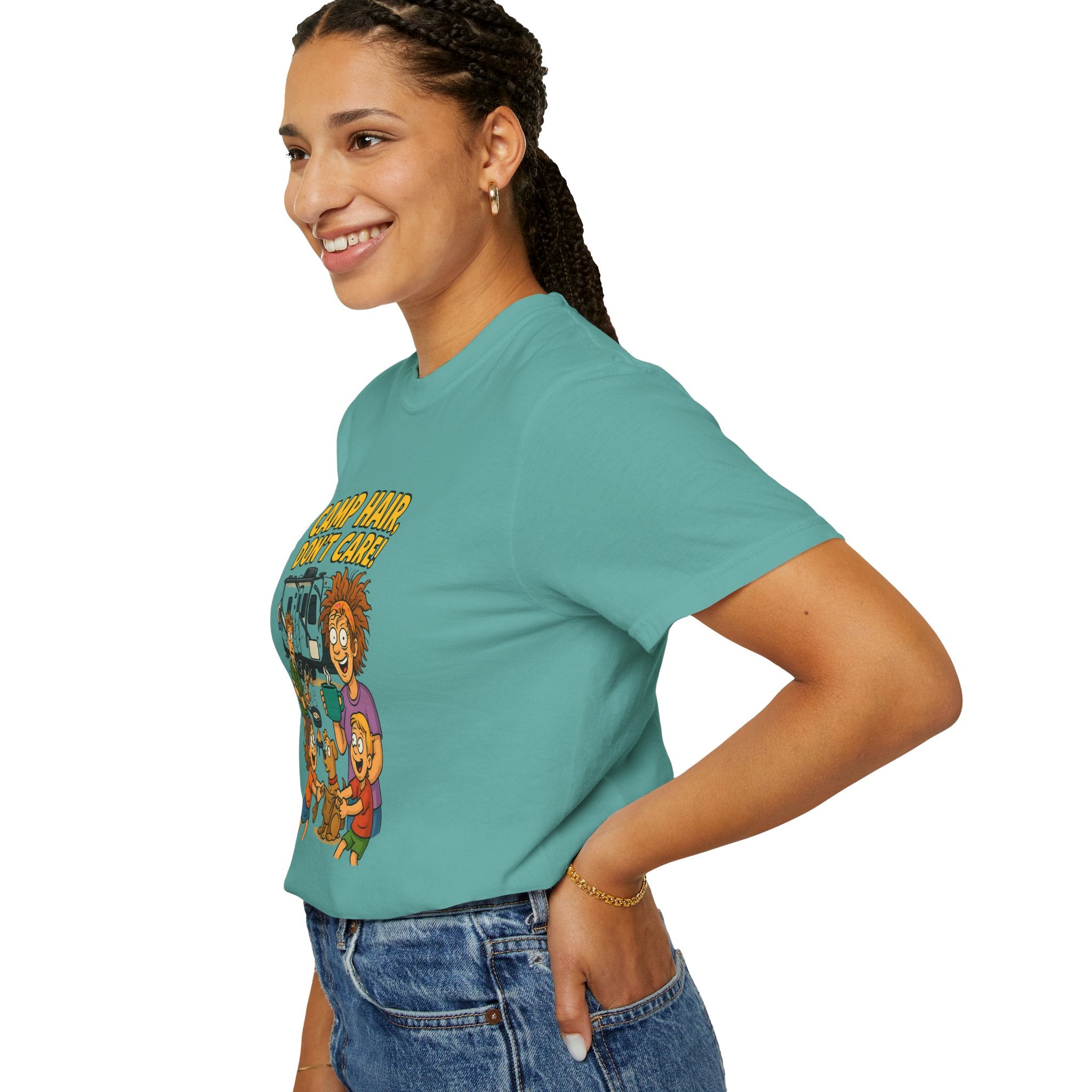 Camp Hair Don't Care T-Shirt, Unisex Garment-Dyed Tee, Camping Apparel, Funny Summer Shirt, Outdoor Lovers Gift, Vacation Essential