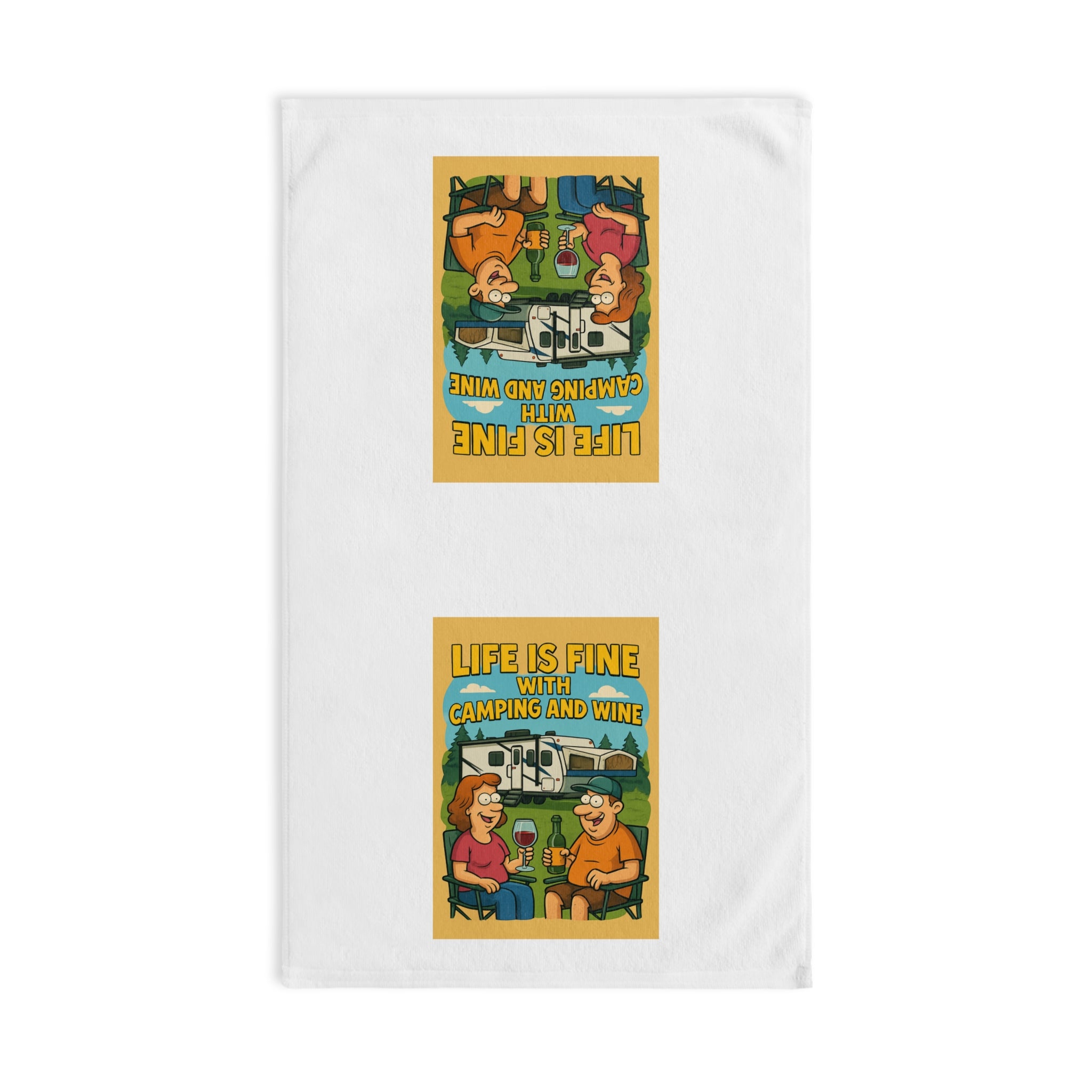 Camping and Wine Hand Towel, Life is Fine Dish Towel, Fun Kitchen Decor, Gift for Campers, Outdoor Enthusiast Gift