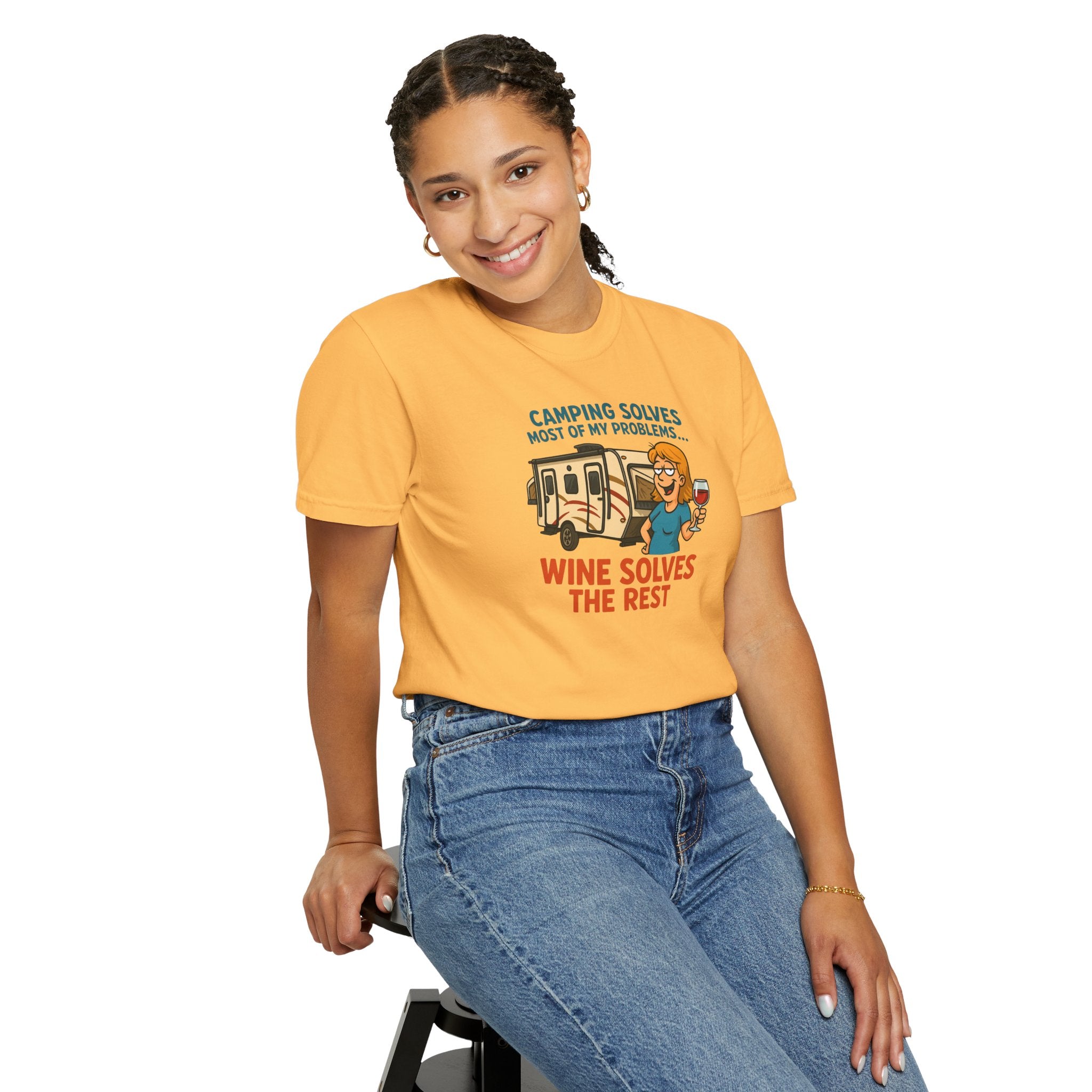 Camping & Wine Unisex T-Shirt, Relaxed Fit Tee, Perfect Gift for Campers, Wine Lovers, Outdoor Enthusiasts, Summer Celebrations
