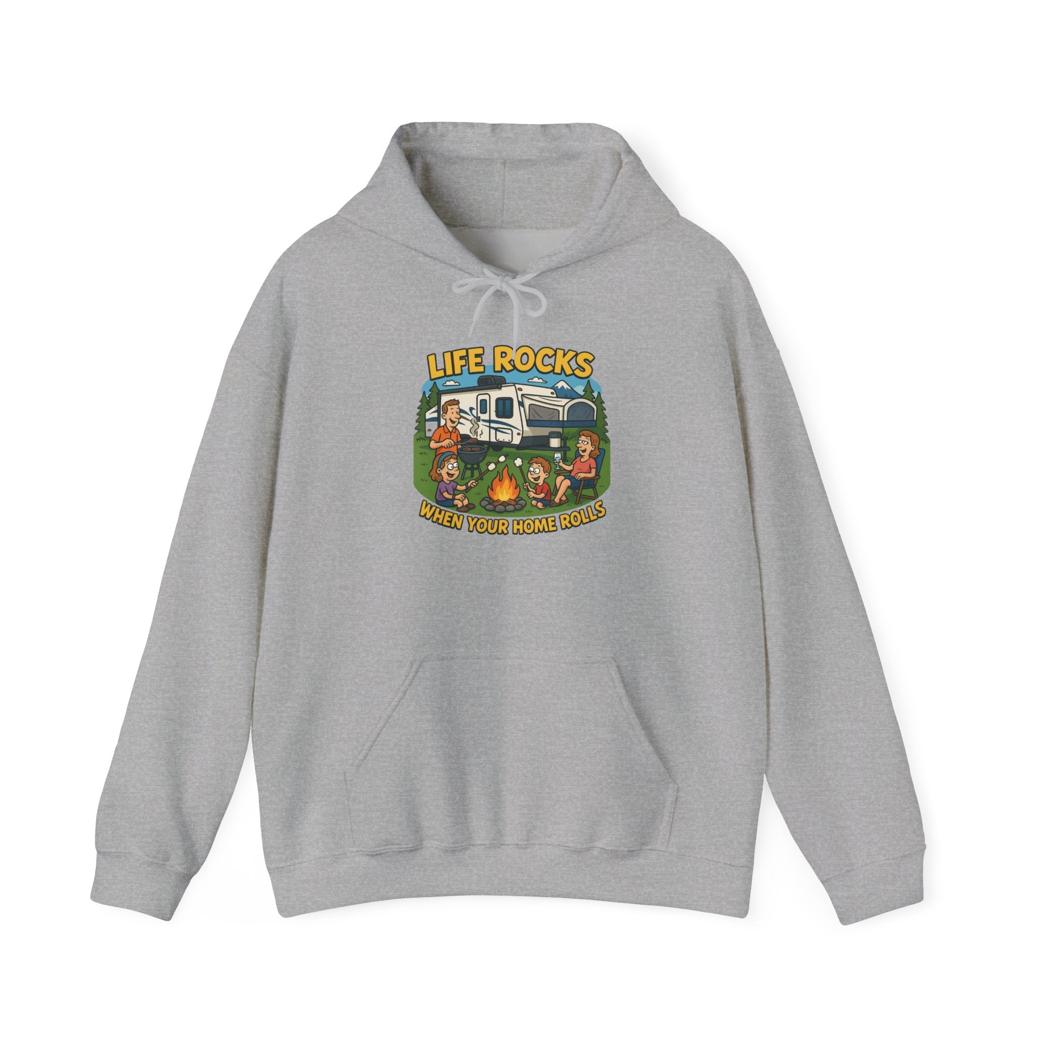 Campfire Adventure Hoodie with Retro Design, Cozy Gift for Outdoor Lovers, Perfect for Camping, Road Trips, and Casual Wear