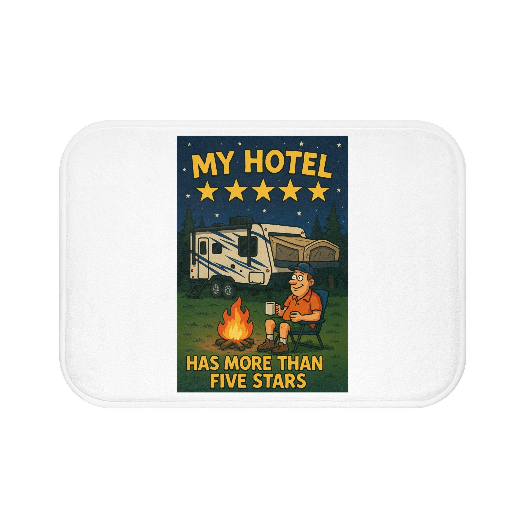 Camping-Themed Bath Mat, My Hotel Has More than Five Stars, RV Decor, Outdoor Lover Gift, Bathroom Rug, Camping Accessories