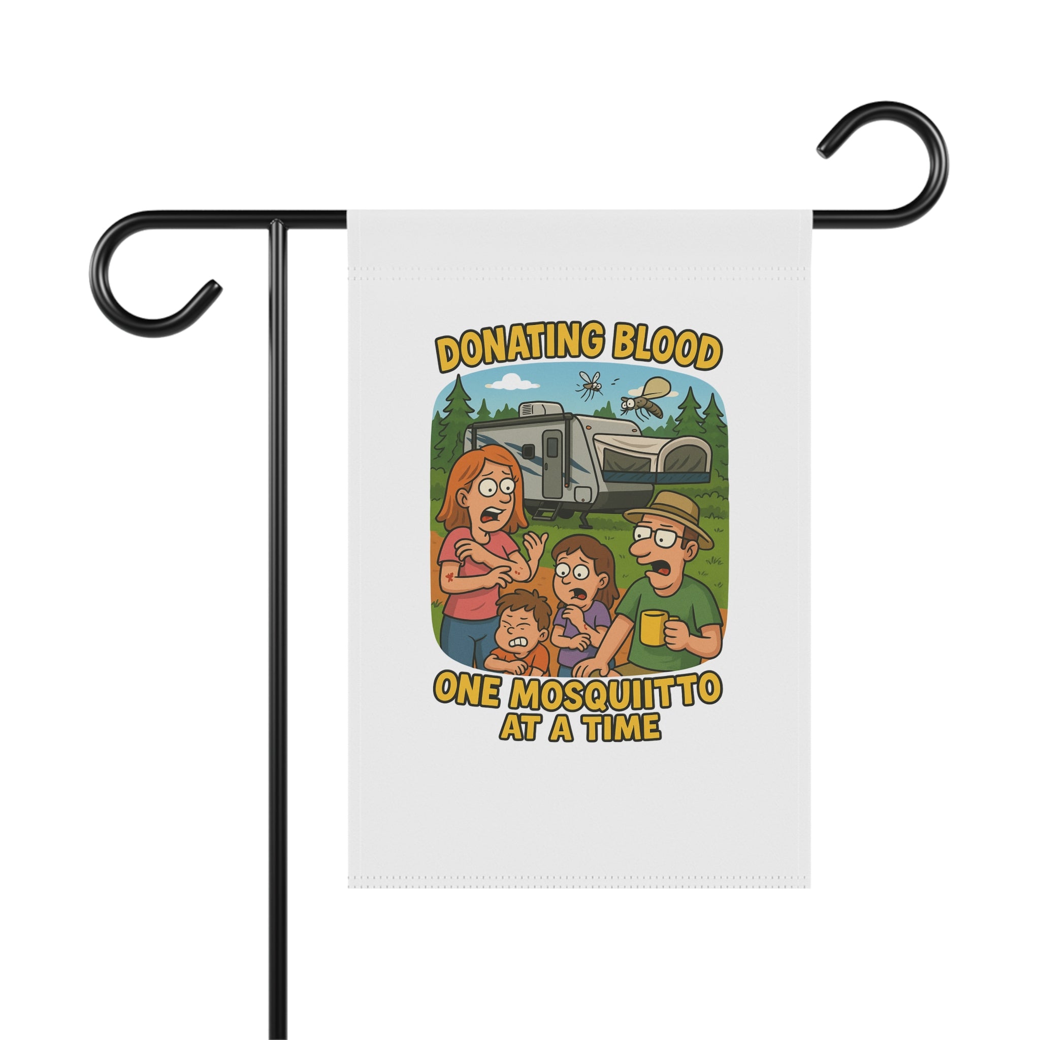 Whimsical Garden Banner, Family Outdoor Decor, Fun Holiday Greetings, Humorous Yard Sign, Mosquito Themed Banner, Gardening Gift