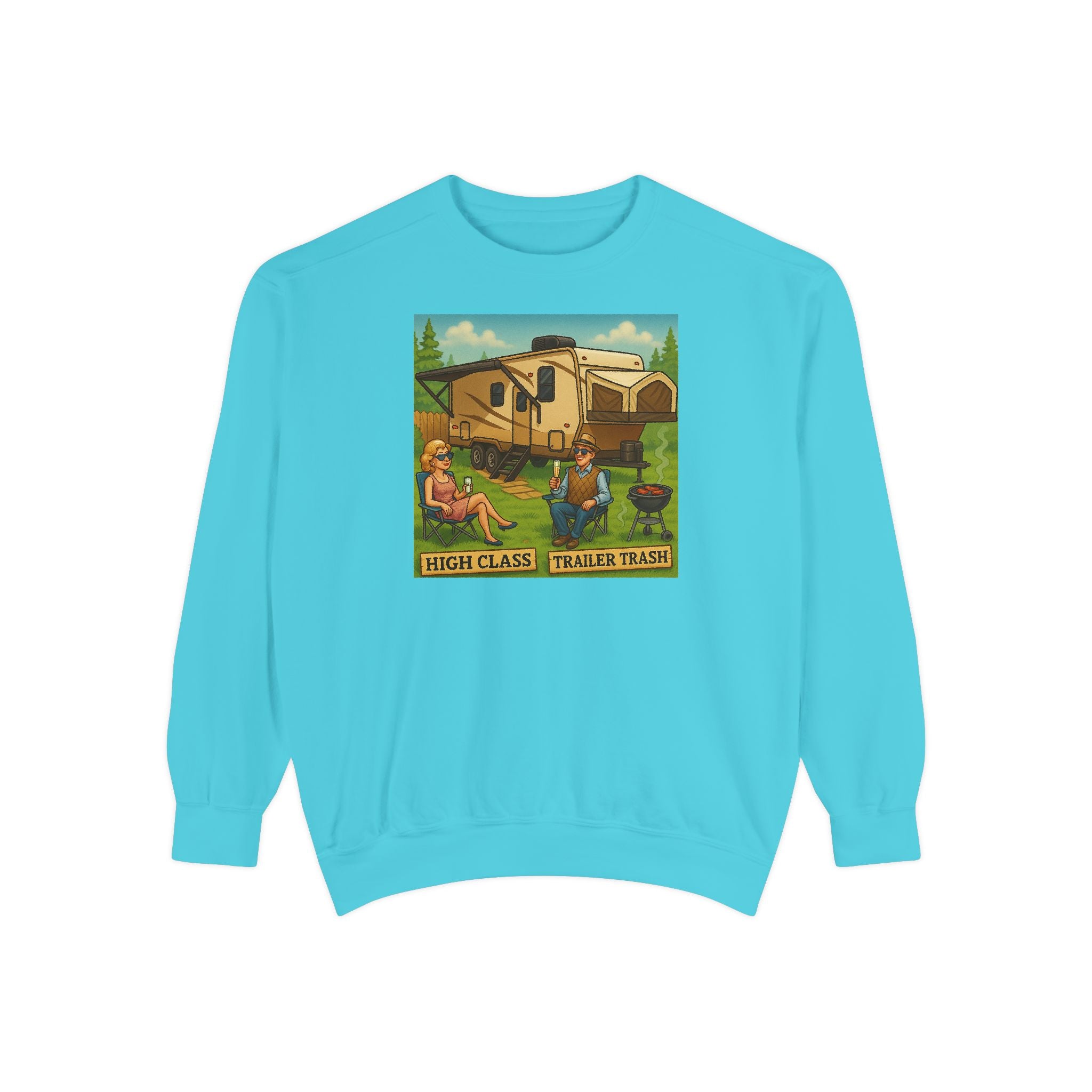 Vintage-Inspired Unisex Sweatshirt with 'High Class Trail Trash' Design