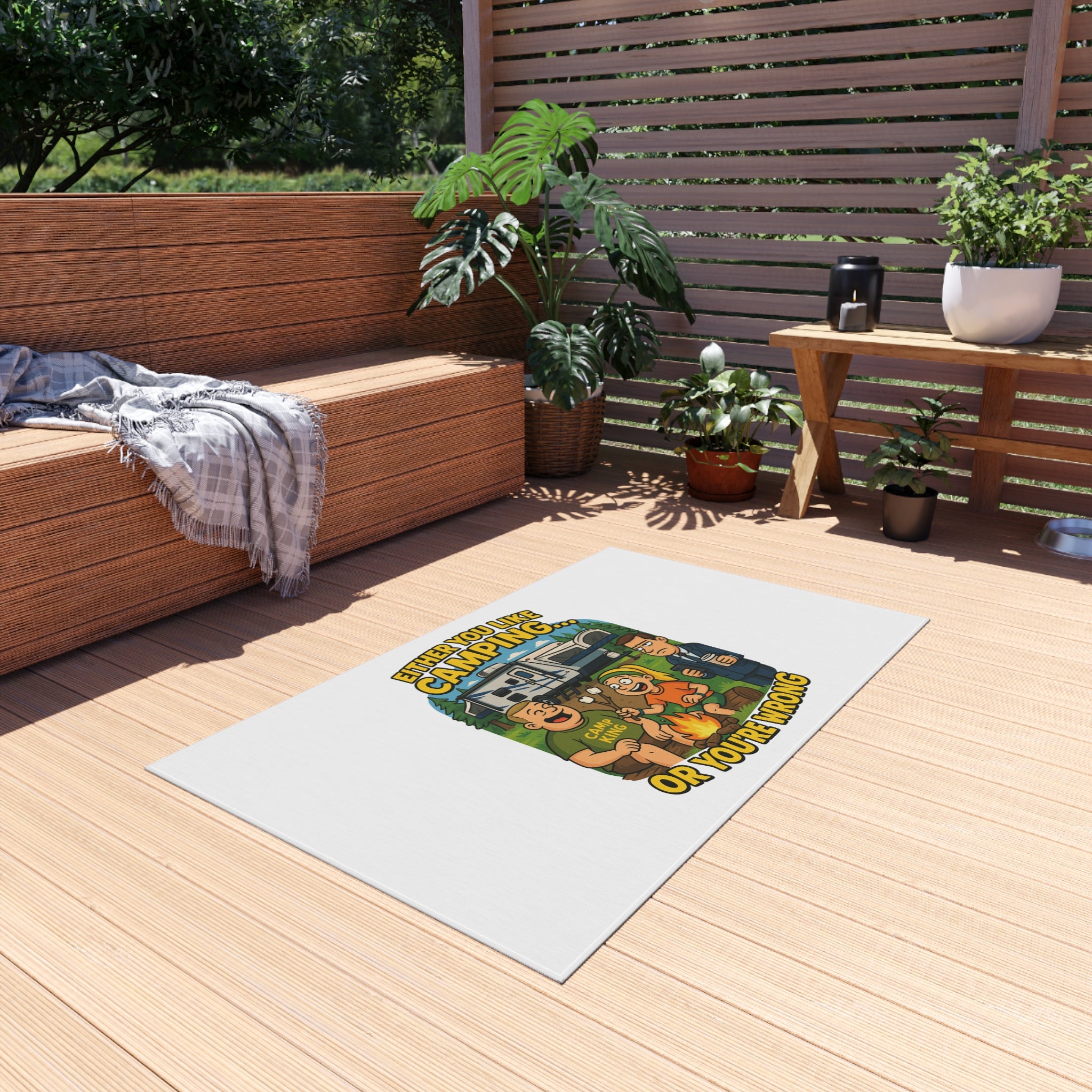 Camping-Themed Outdoor Rug: "Either You Like Camping... or You're Wrong"