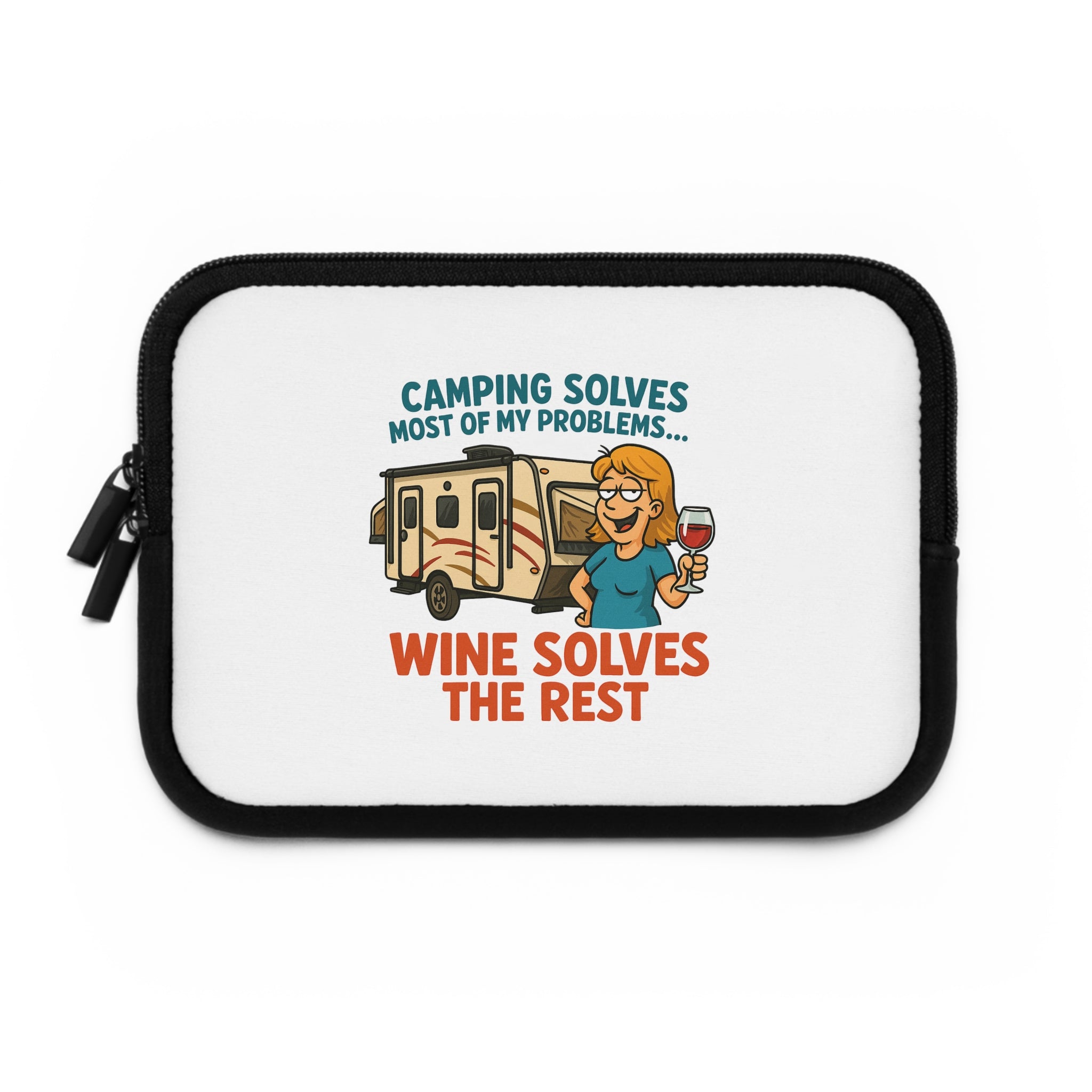 Camping Wine Lover's Laptop Sleeve, Neoprene Case, RV Gift, Wine Enthusiast Accessory, Outdoor Adventure Organizer