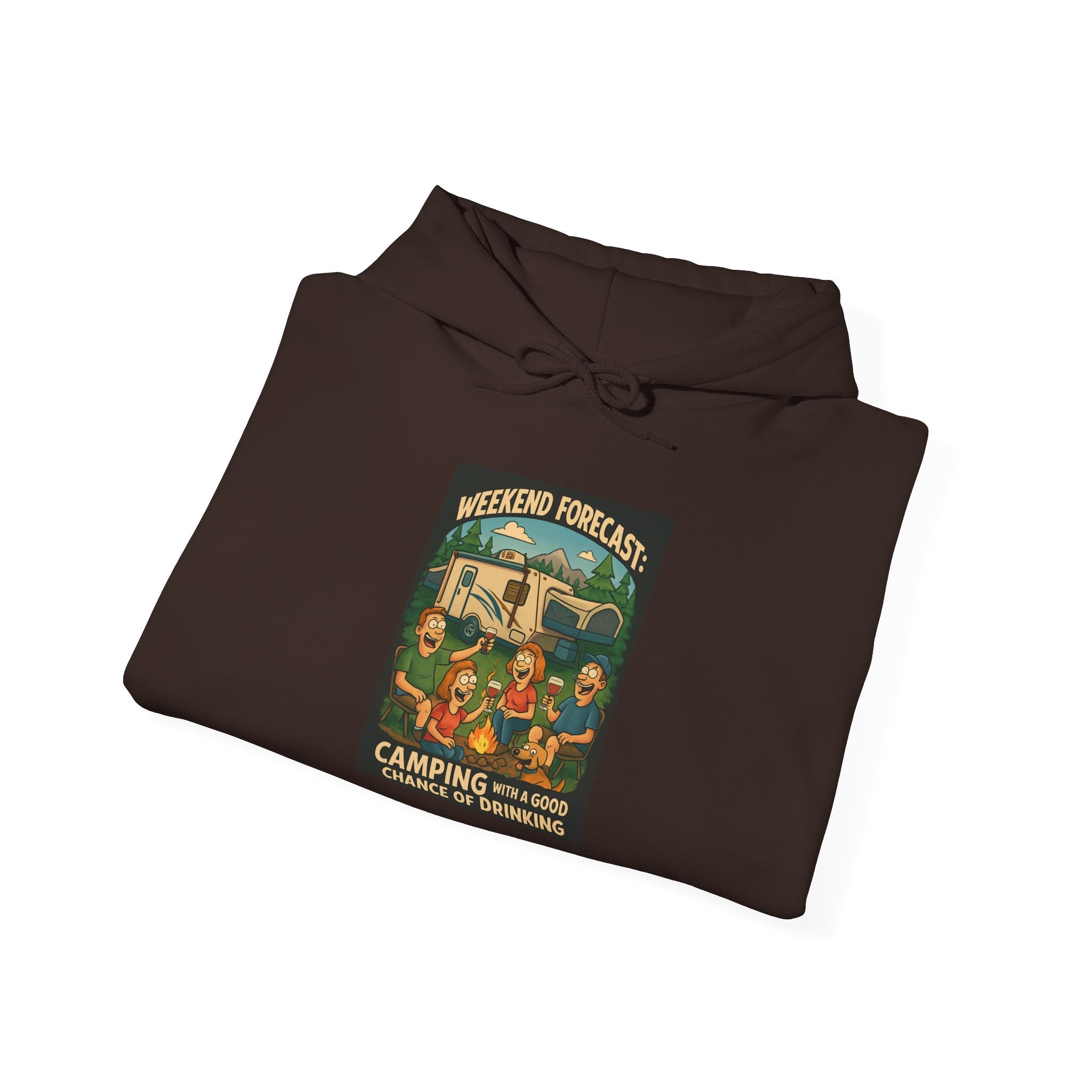 Camping Forecast Graphic Hoodie, Unisex Heavy Blend Sweatshirt, Outdoor Apparel, Weekend Getaway Gift, Nature Lover Clothing