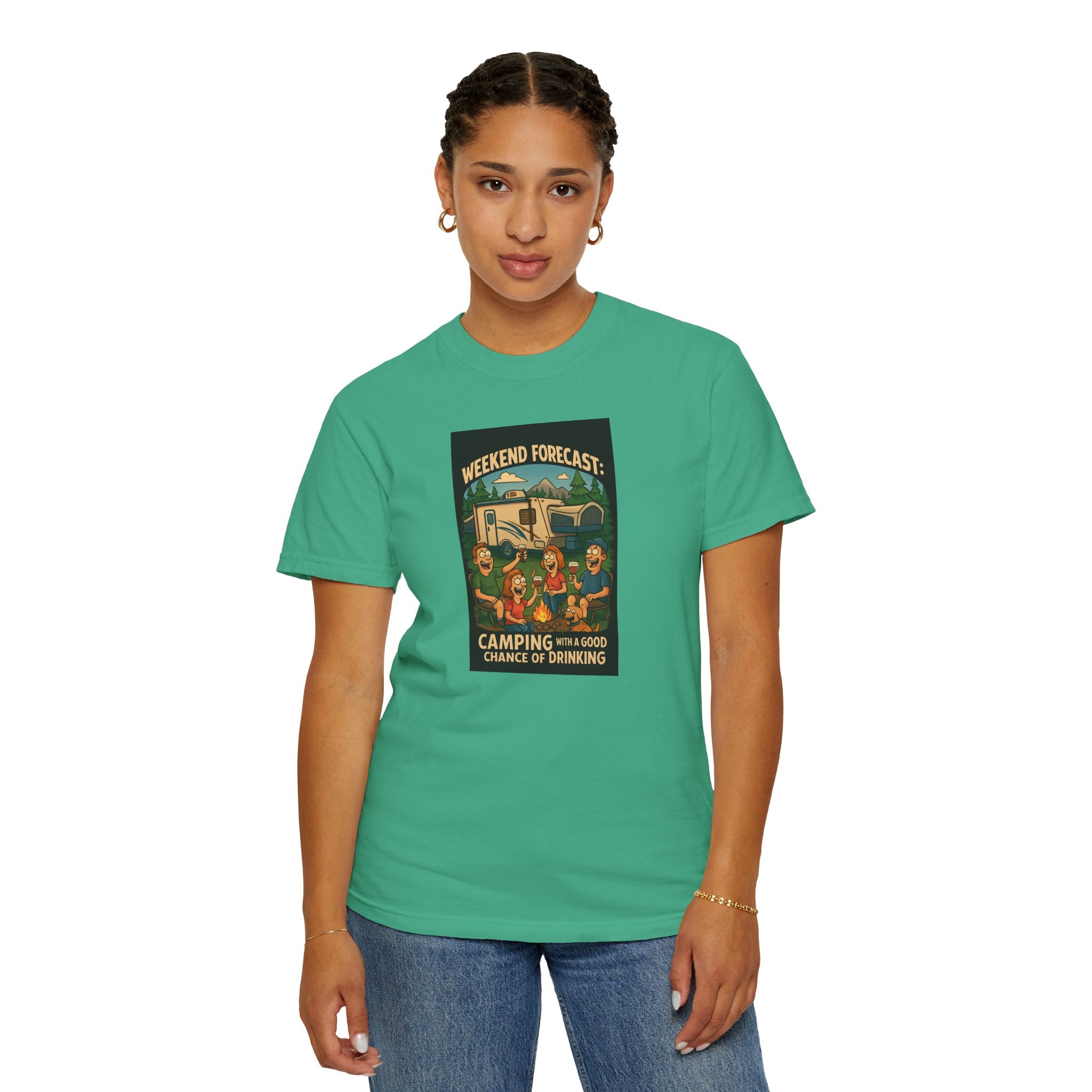 Camping Forecast T-Shirt, Unisex Graphic Tee, Gift for Campers, Outdoor Adventure Apparel, Weekend Getaway Shirt, Nature Lover's Tee