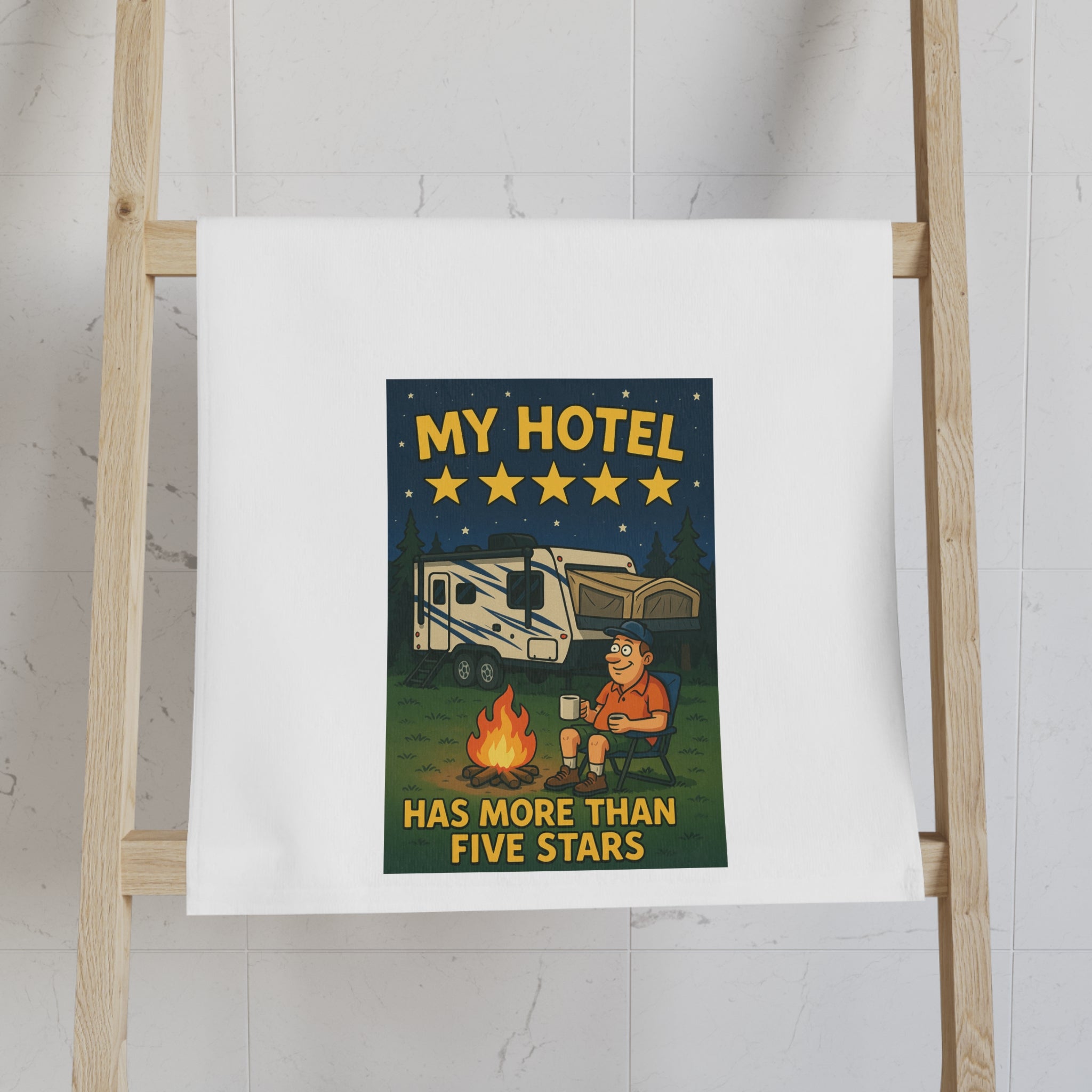 Campfire Hand Towel for Outdoor Enthusiasts, Fun Kitchen Decor, Gift for Campers, RV Lovers, Retro Camping Vibe