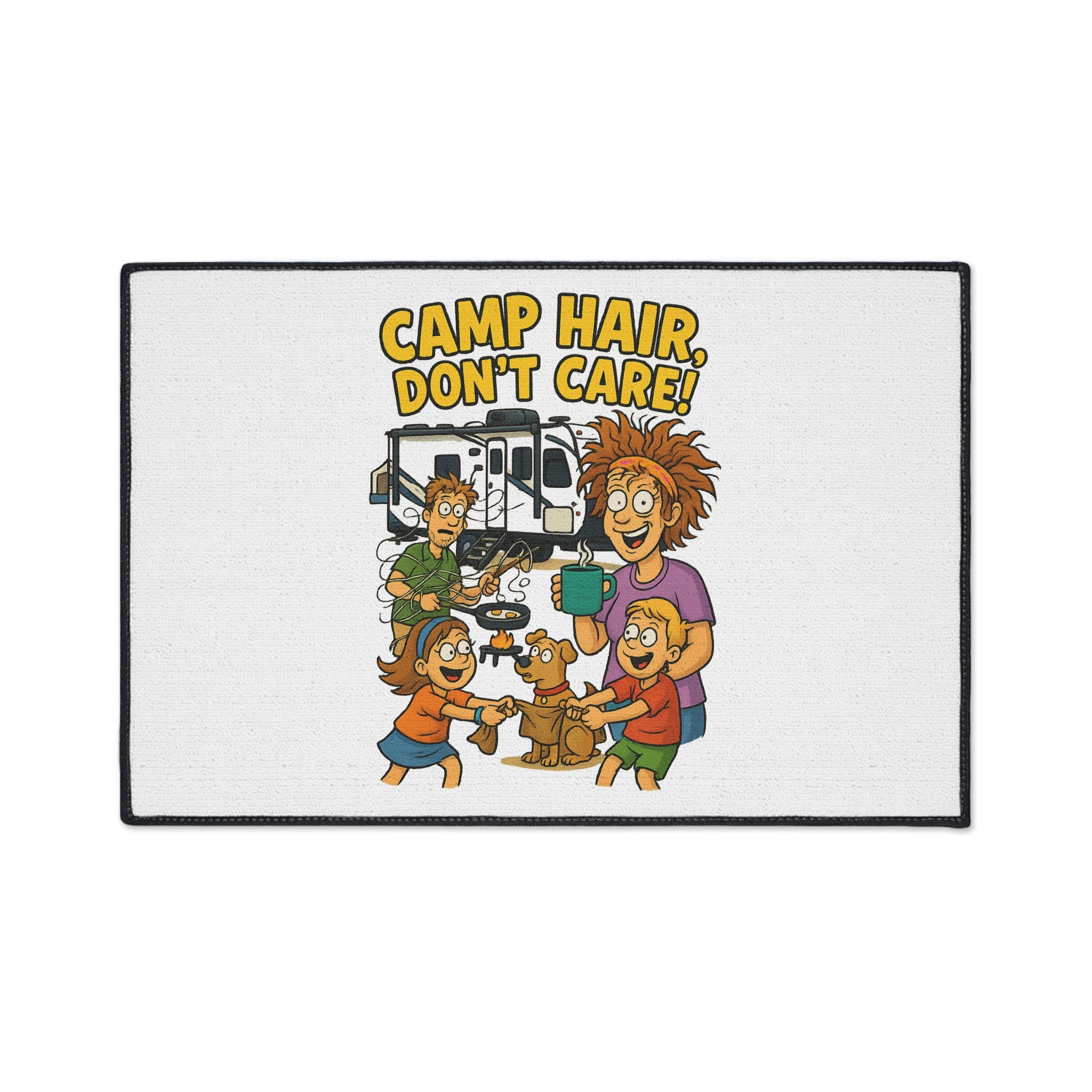 Camp Hair Don't Care Mat | Heavy Duty Floor Mat for Home, RV, Camping, Outdoor Decor, Fun Family Gift