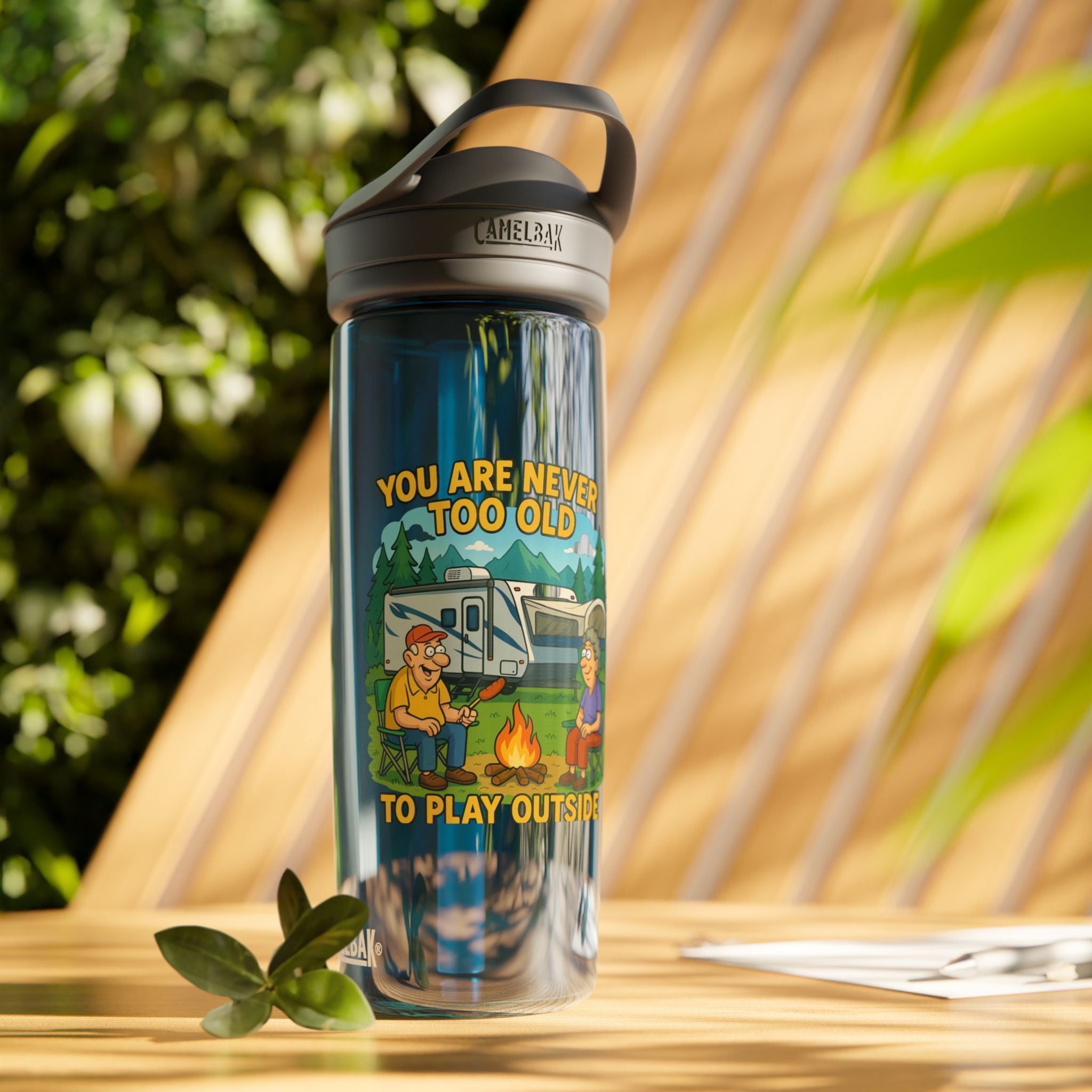 Vintage Camping Water Bottle - "You Are Never Too Old to Play Outside"