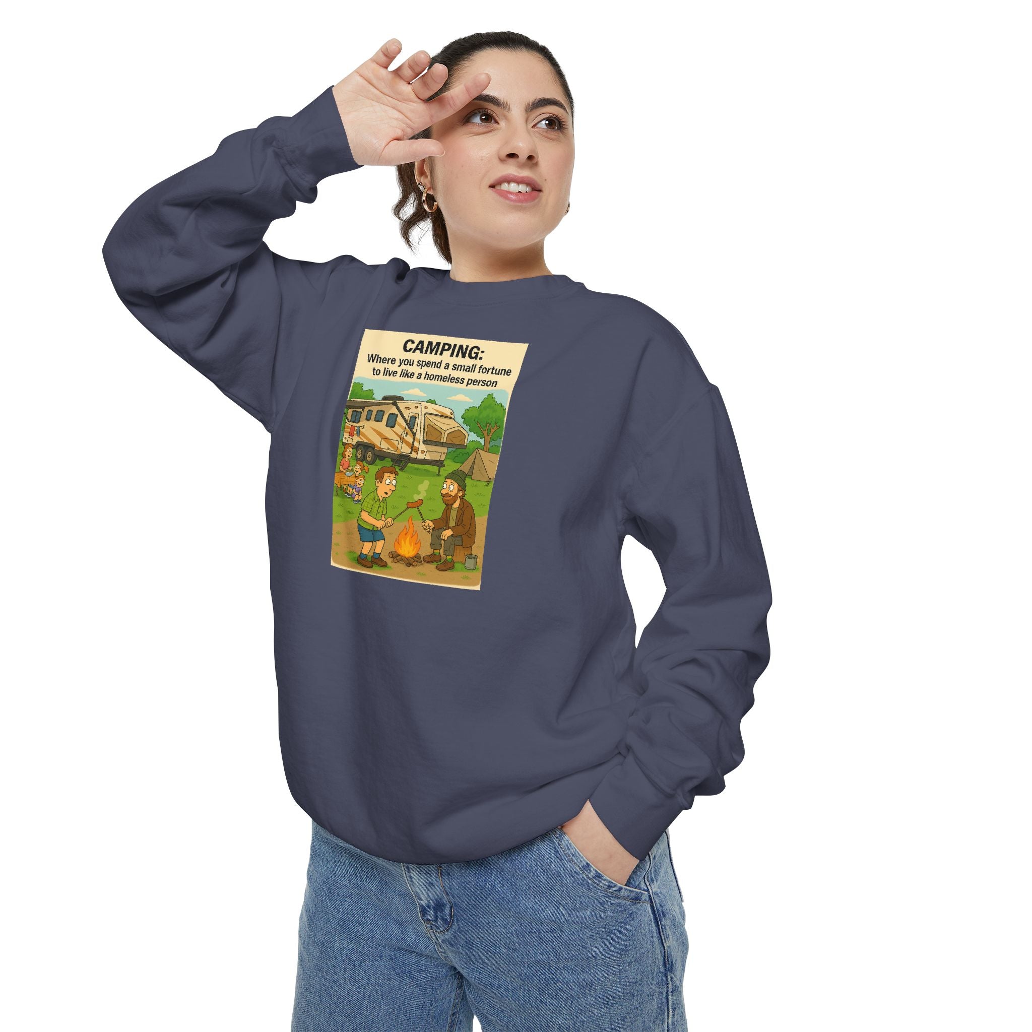Camping Adventure Sweatshirt, Unisex Garment-DyedPullover, Cozy Casual Wear, Outdoor Enthusiast Gift, Camping Trip Apparel