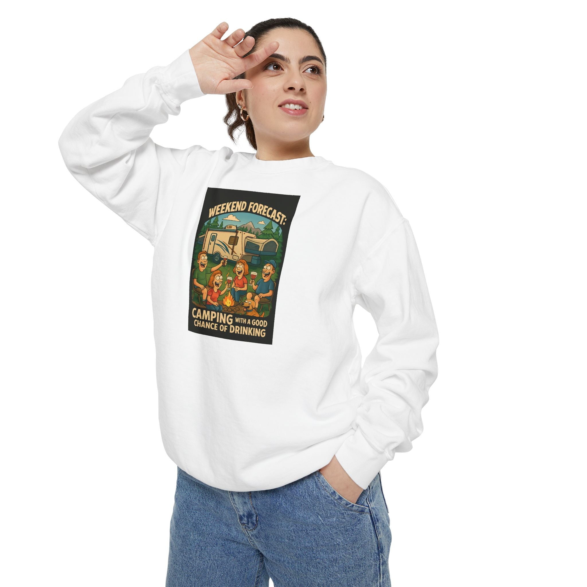 Weekend Forecast Camping Sweatshirt, Cozy Unisex Sweatshirt, Gift for Campers, Outdoor Adventure Apparel, Relaxed Fit Sweatshirt