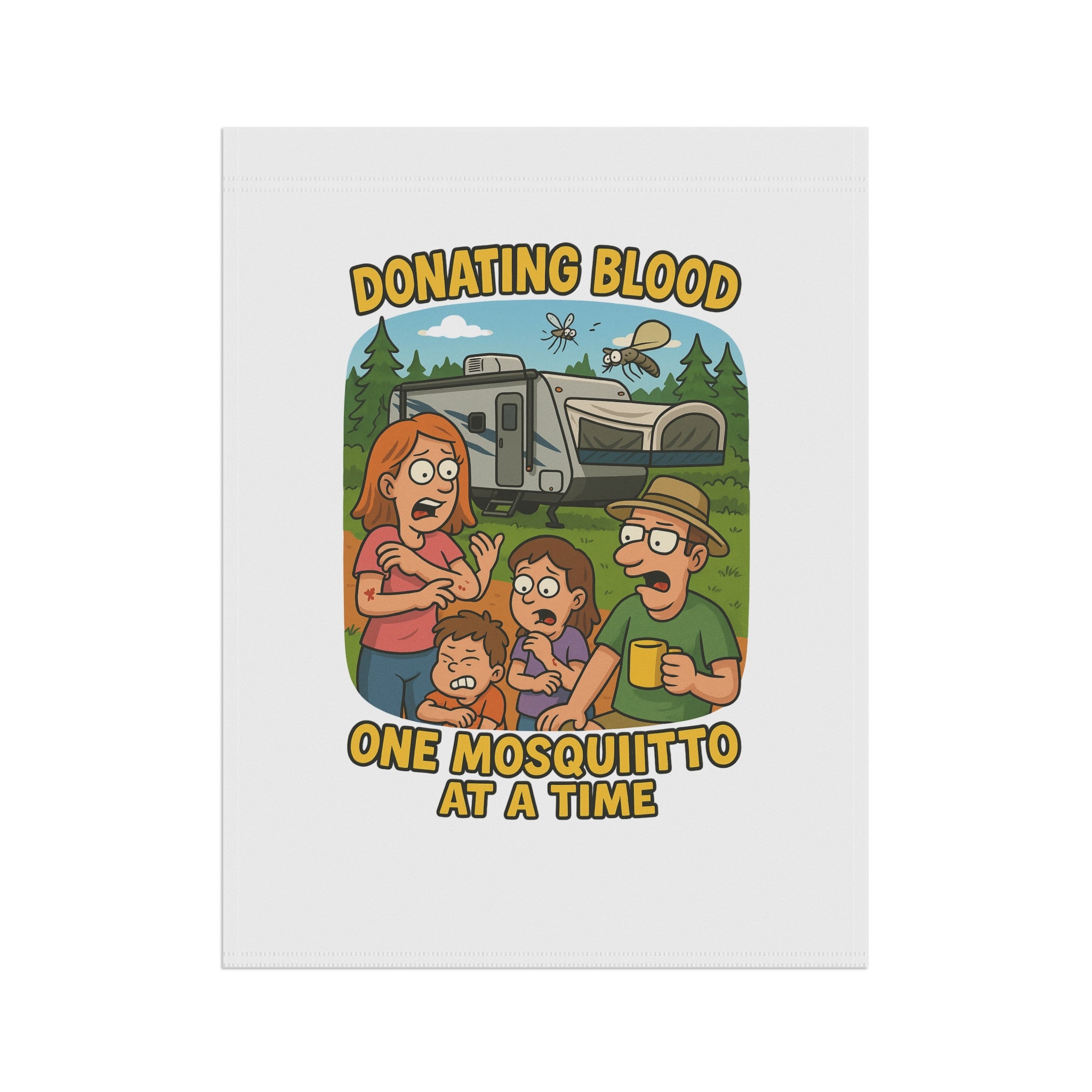 Whimsical Garden Banner, Family Outdoor Decor, Fun Holiday Greetings, Humorous Yard Sign, Mosquito Themed Banner, Gardening Gift