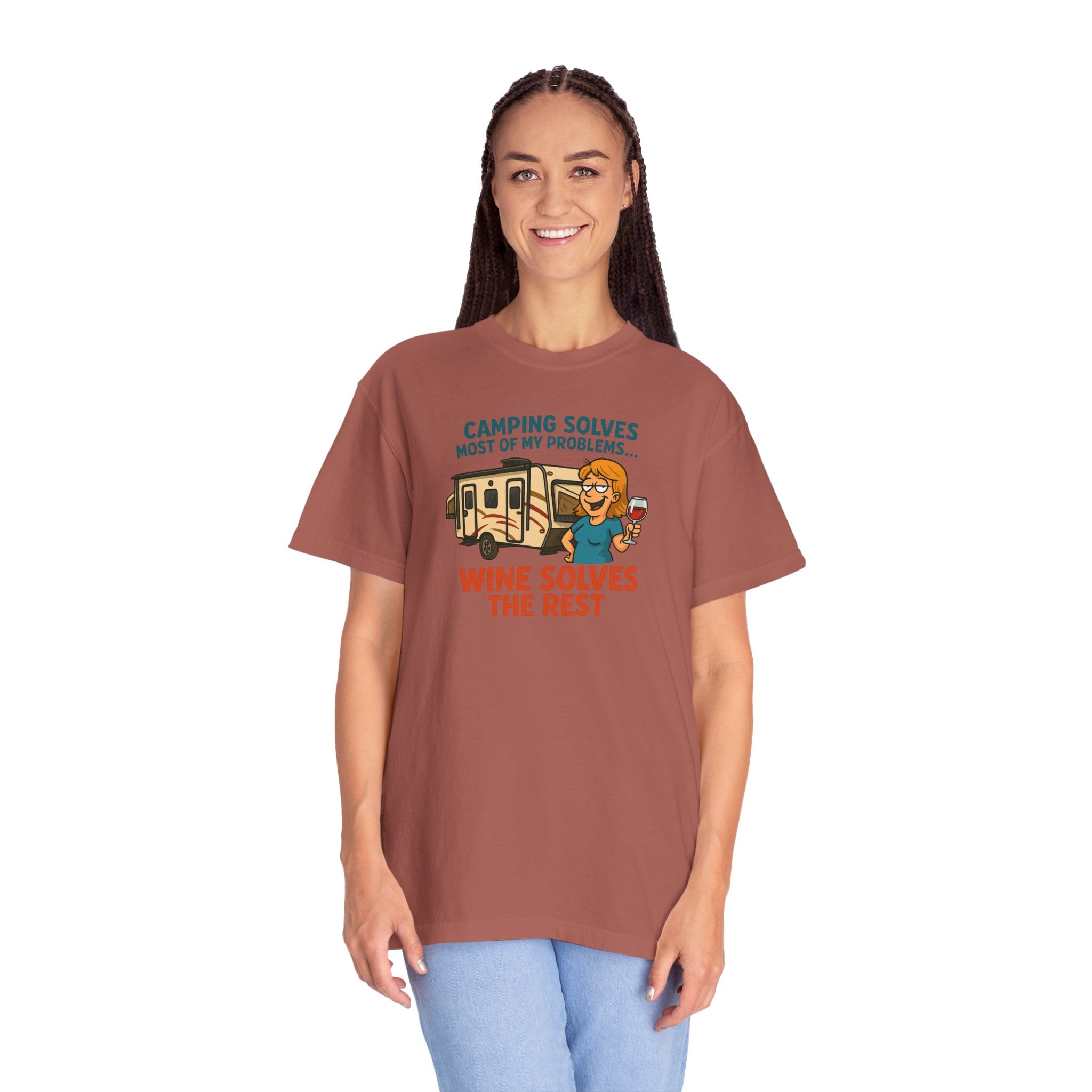 Camping & Wine Unisex T-Shirt, Relaxed Fit Tee, Perfect Gift for Campers, Wine Lovers, Outdoor Enthusiasts, Summer Celebrations