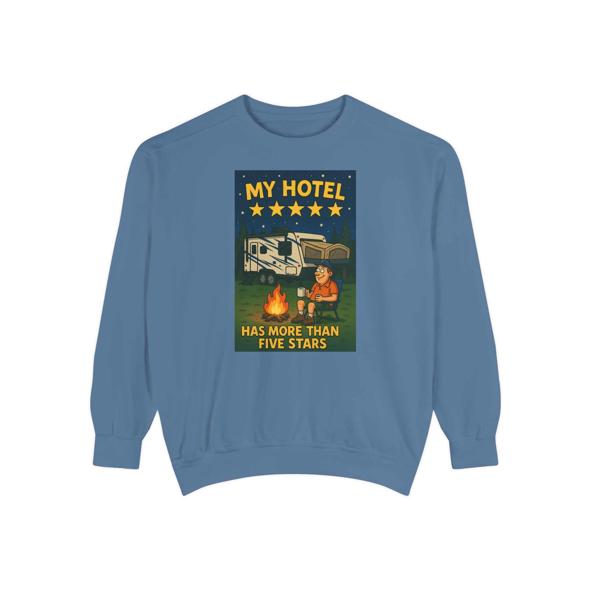 My Hotel Sweatshirt - Cozy Camping Apparel, Unisex Garment-Dyed Sweatshirt for Outdoor Lovers, Perfect for Bonfire Nights, Gift for Campers