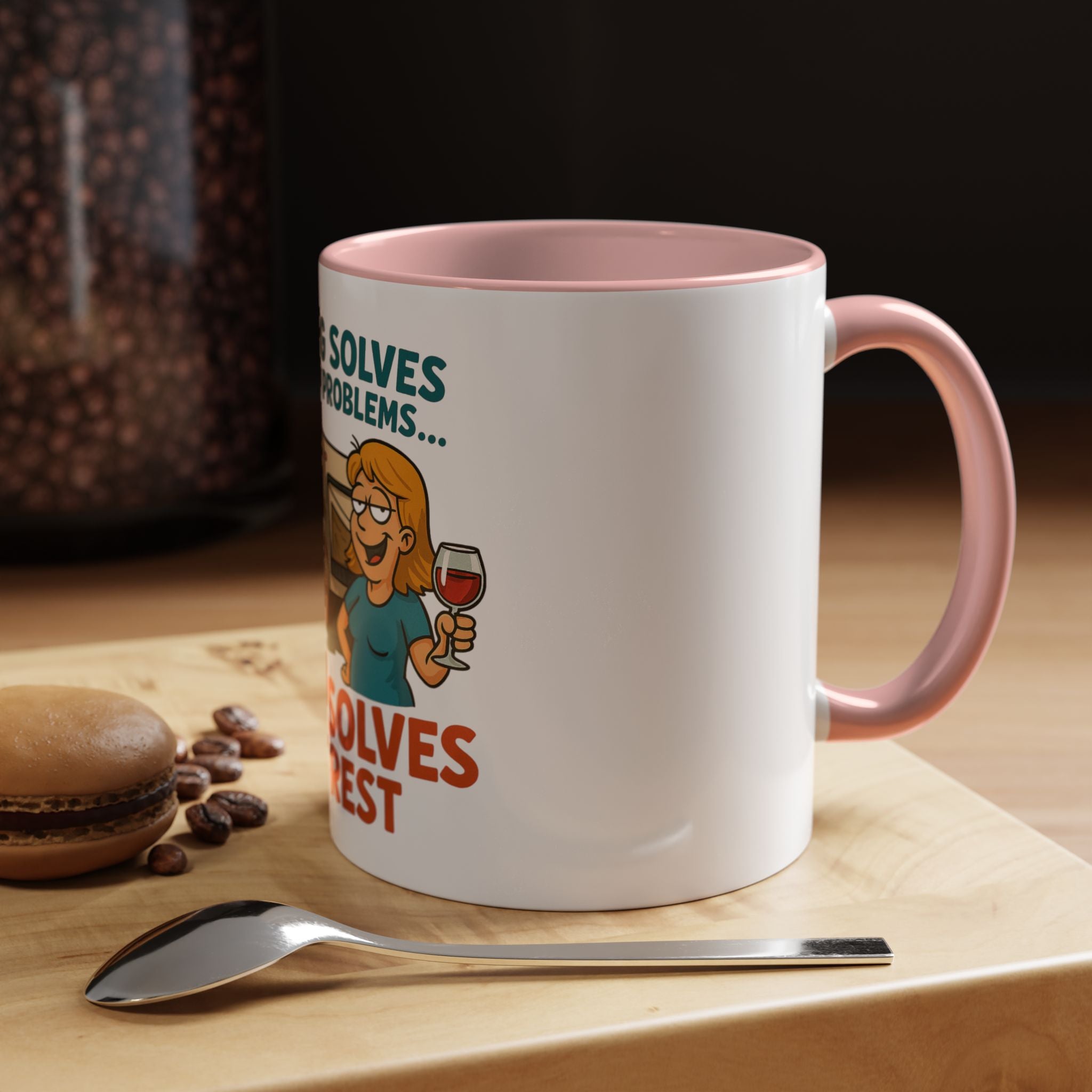 Camping Coffee Mug - Wine Solves the Rest - Fun Camper Mug for Nature Lovers, Gift for Adventurers, Travel Mug, Coffee Lover's Gift