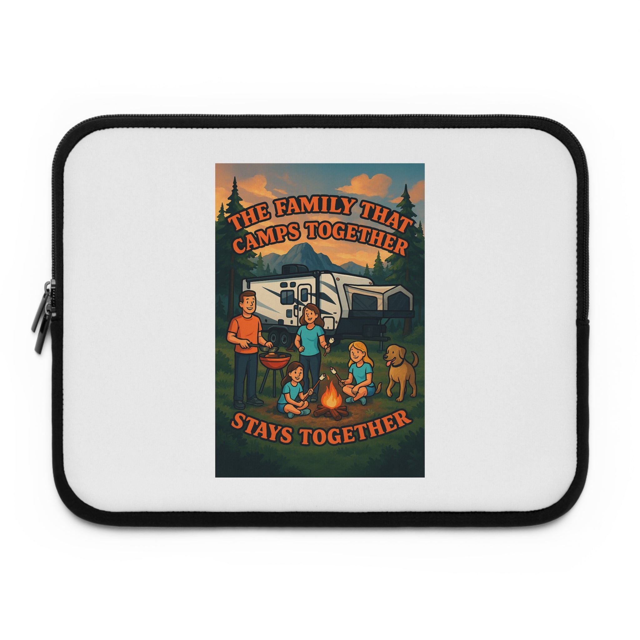 Camping Family Laptop Sleeve, Nature Themed Sleeve, Outdoor Adventure Case, Gifts for Campers, Family Reunion Accessory