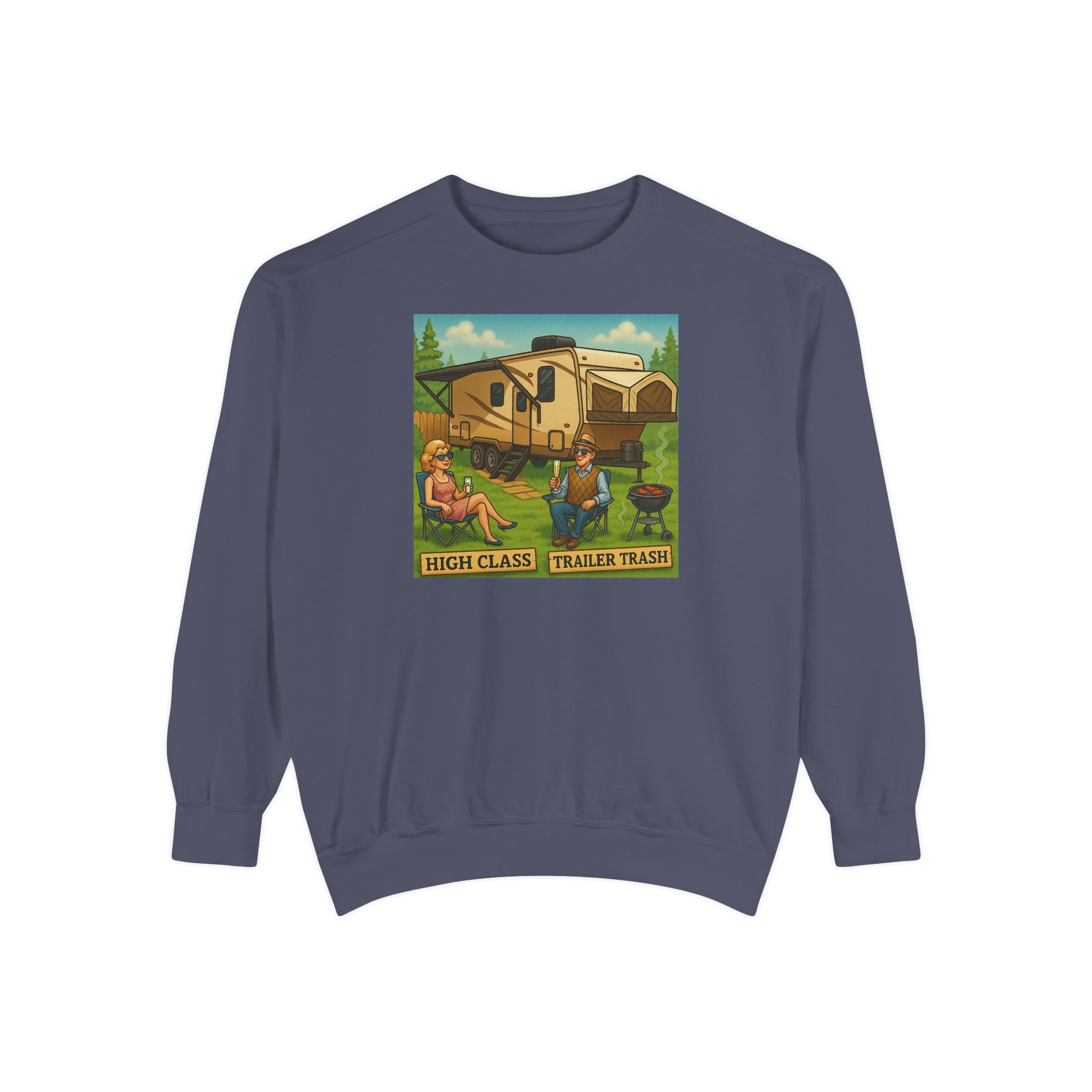 Vintage-Inspired Unisex Sweatshirt with 'High Class Trail Trash' Design