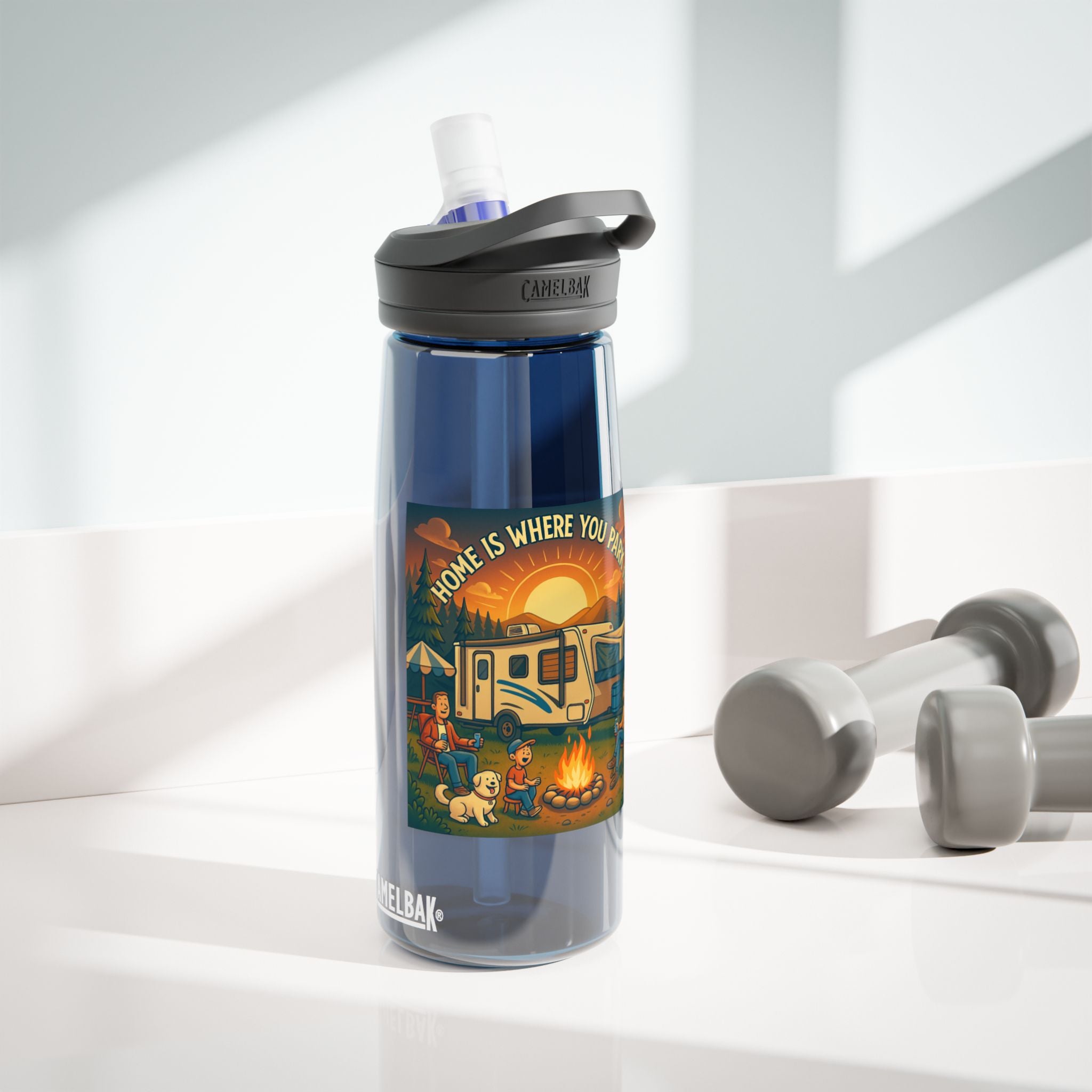 Campfire Adventures Water Bottle, RV Life, Outdoor Fun, Camping Gear, Hydration Bottle, Eco-Friendly Drinking