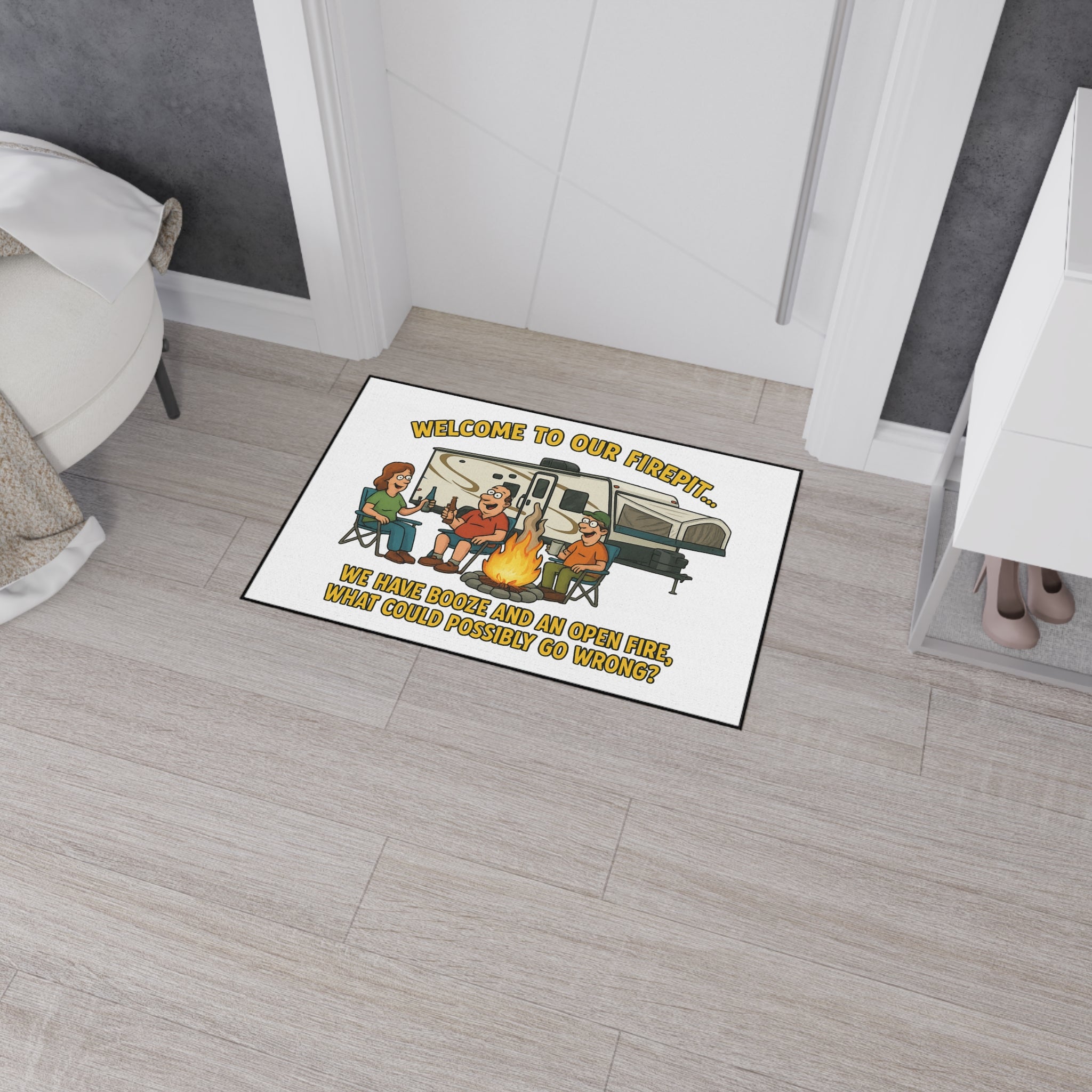 Camping Humor Floor Mat, Welcome to Our Firepit Mat, Outdoor Rug, Camping Decor, Funny Doormat, RV Accessories