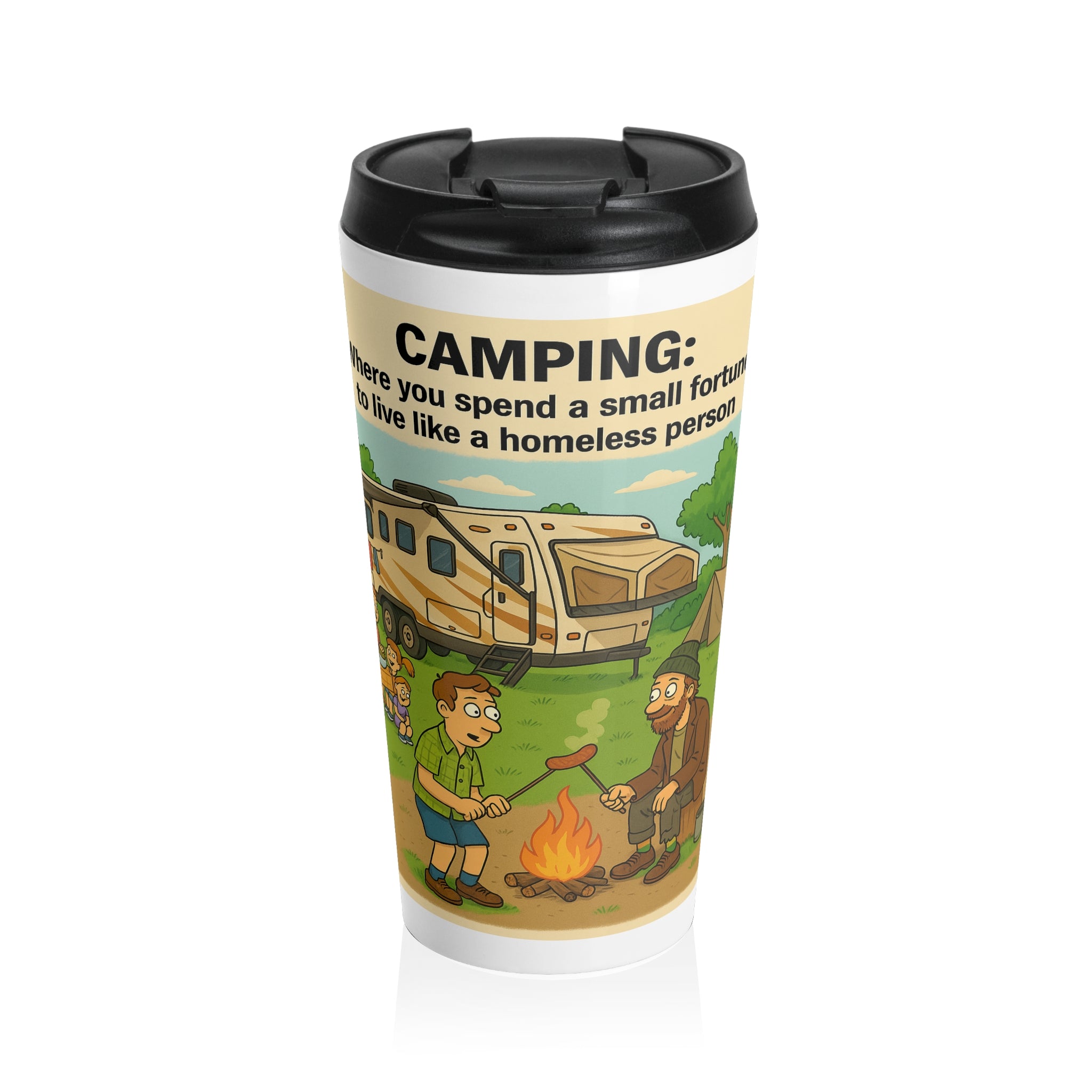 Camping Adventure Stainless Steel Travel Mug, Funny Coffee Cup, Eco-Friendly Travel Mug, Gift for Campers, Outdoor Enthusiast Mug