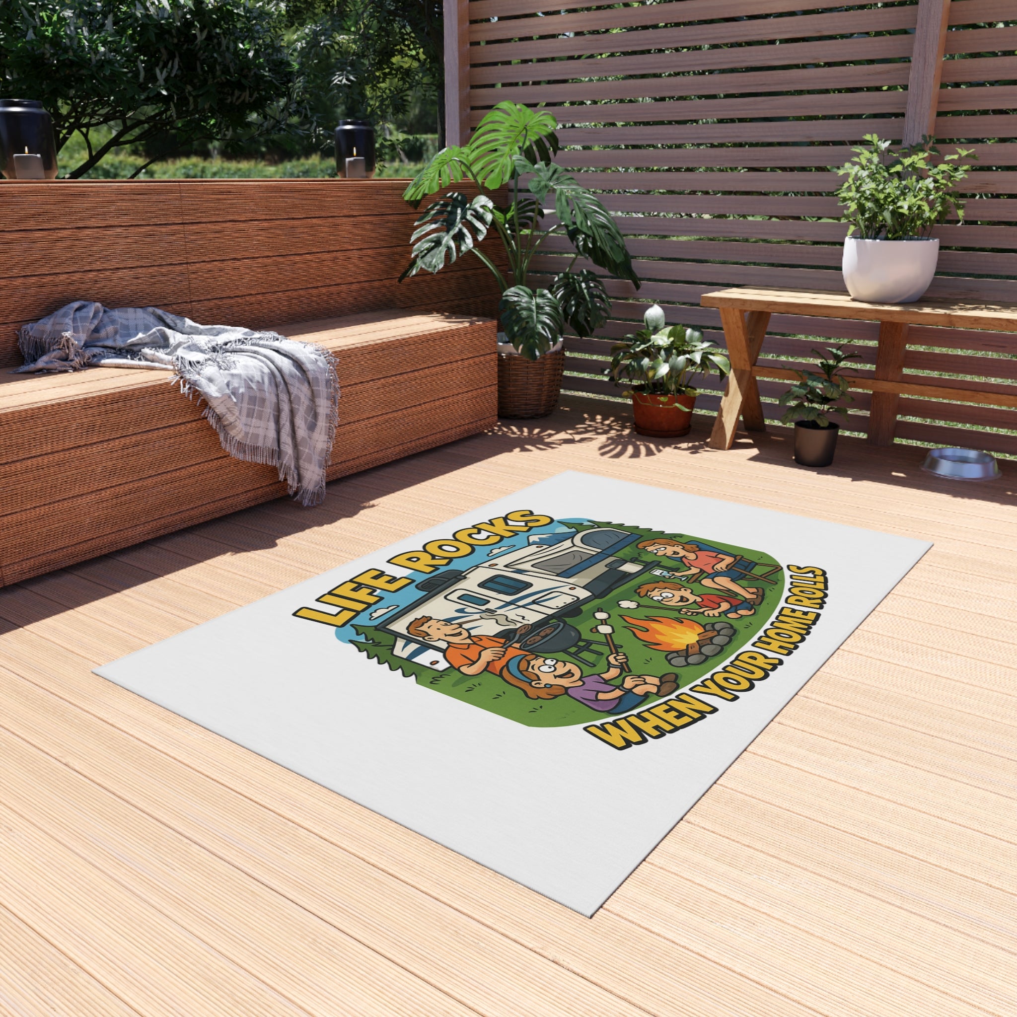 RV Life Outdoor Rug, Camping Decor Mat, Funny Welcome Home Rug, Patio Area Rug, Lightweight Outdoor Carpet