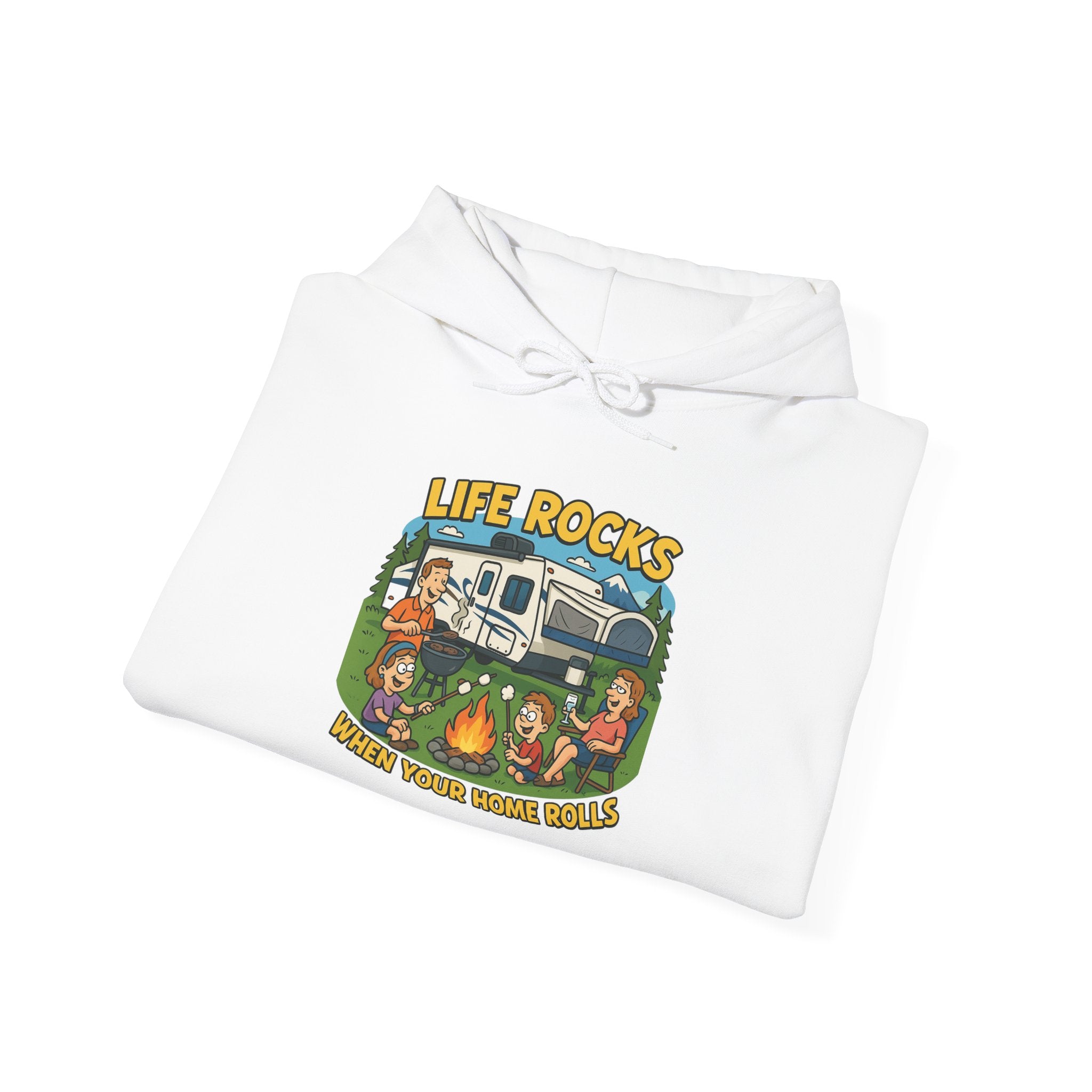 Campfire Adventure Hoodie with Retro Design, Cozy Gift for Outdoor Lovers, Perfect for Camping, Road Trips, and Casual Wear