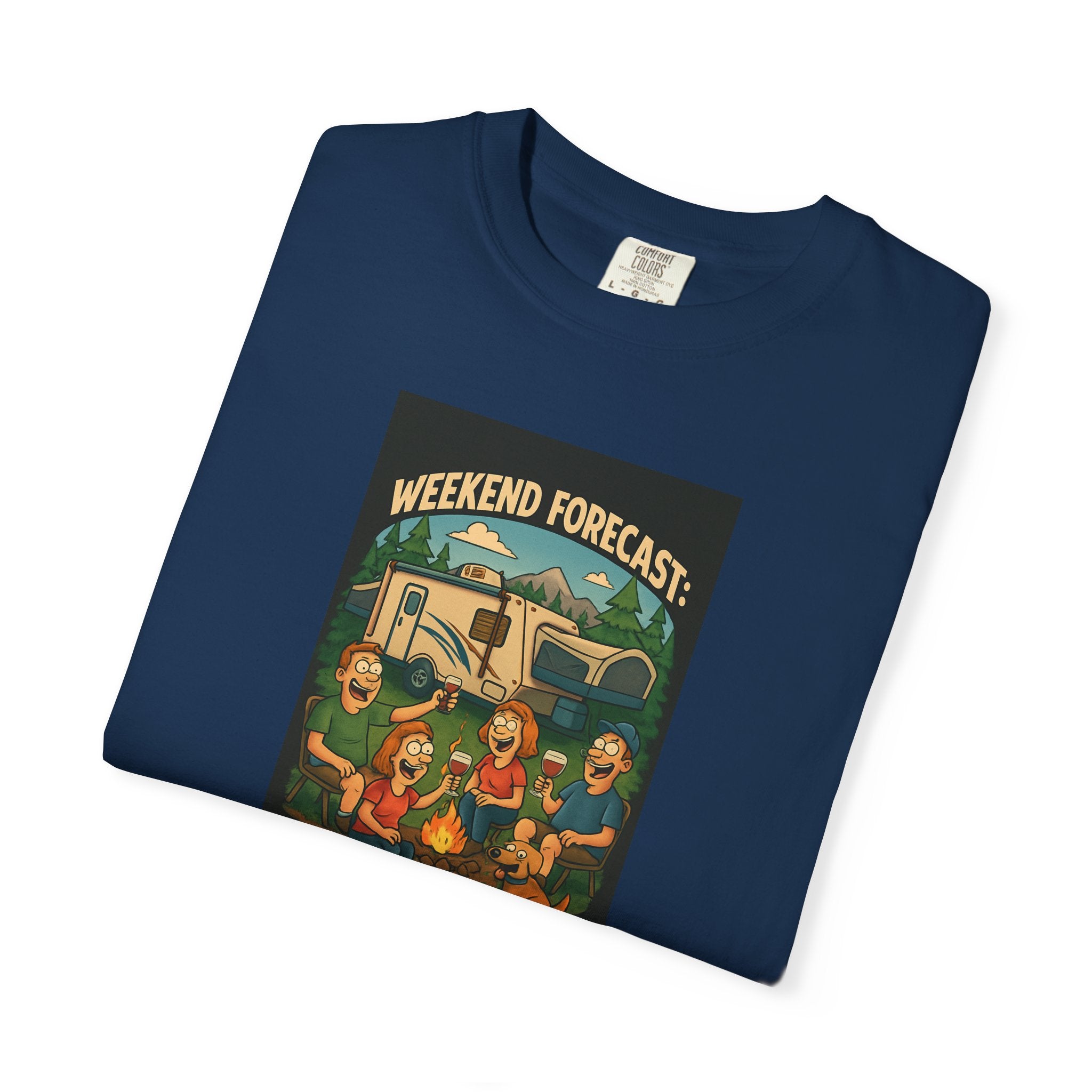 Camping Forecast T-Shirt, Unisex Graphic Tee, Gift for Campers, Outdoor Adventure Apparel, Weekend Getaway Shirt, Nature Lover's Tee