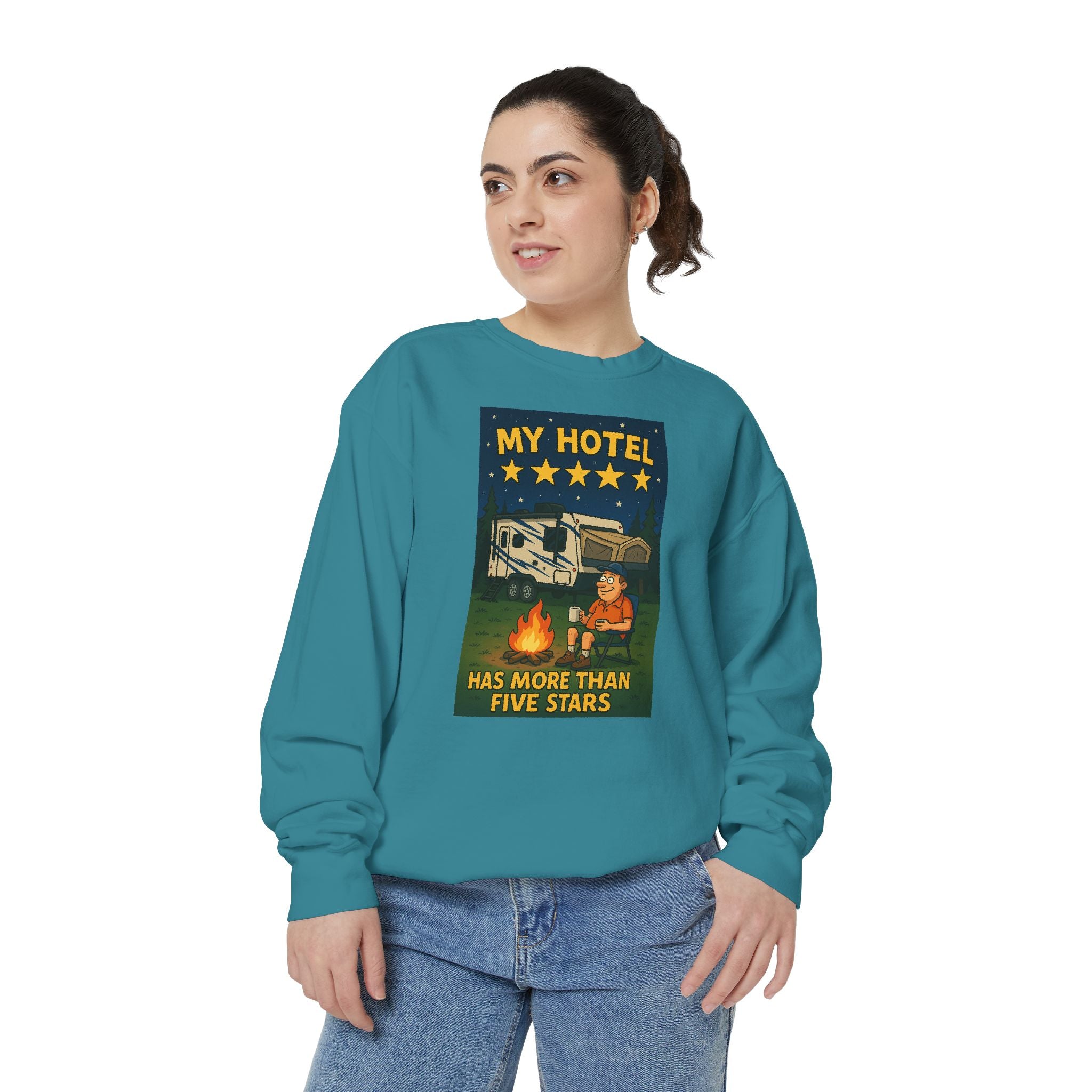 My Hotel Sweatshirt - Cozy Camping Apparel, Unisex Garment-Dyed Sweatshirt for Outdoor Lovers, Perfect for Bonfire Nights, Gift for Campers