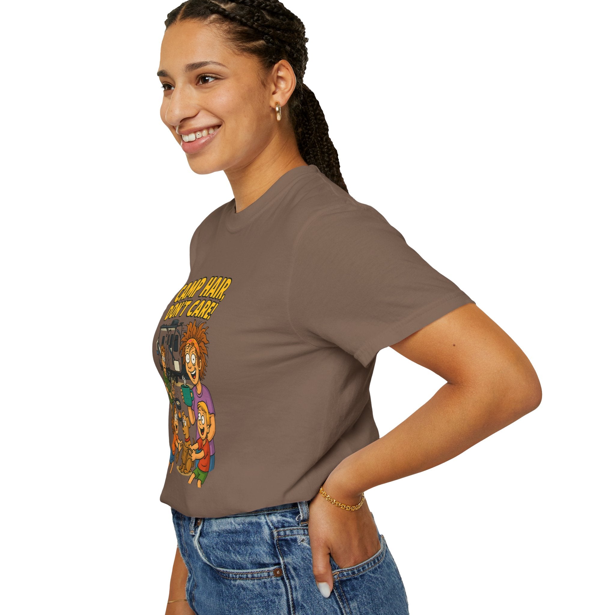 Camp Hair Don't Care T-Shirt, Unisex Garment-Dyed Tee, Camping Apparel, Funny Summer Shirt, Outdoor Lovers Gift, Vacation Essential