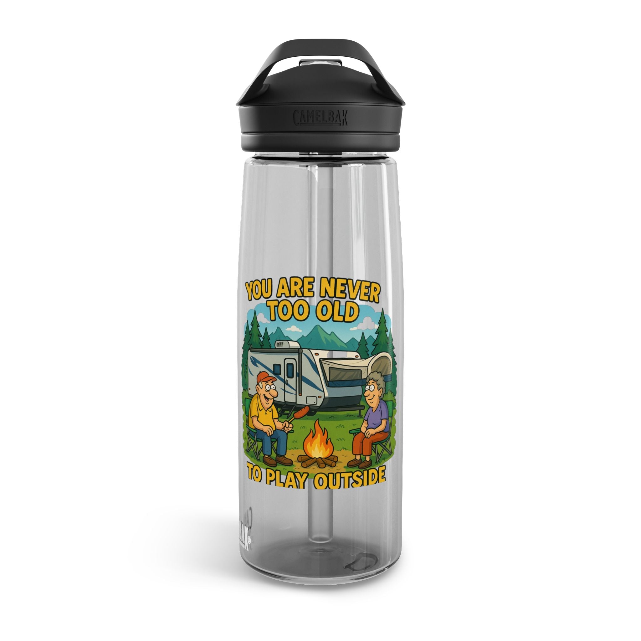 Vintage Camping Water Bottle - "You Are Never Too Old to Play Outside"