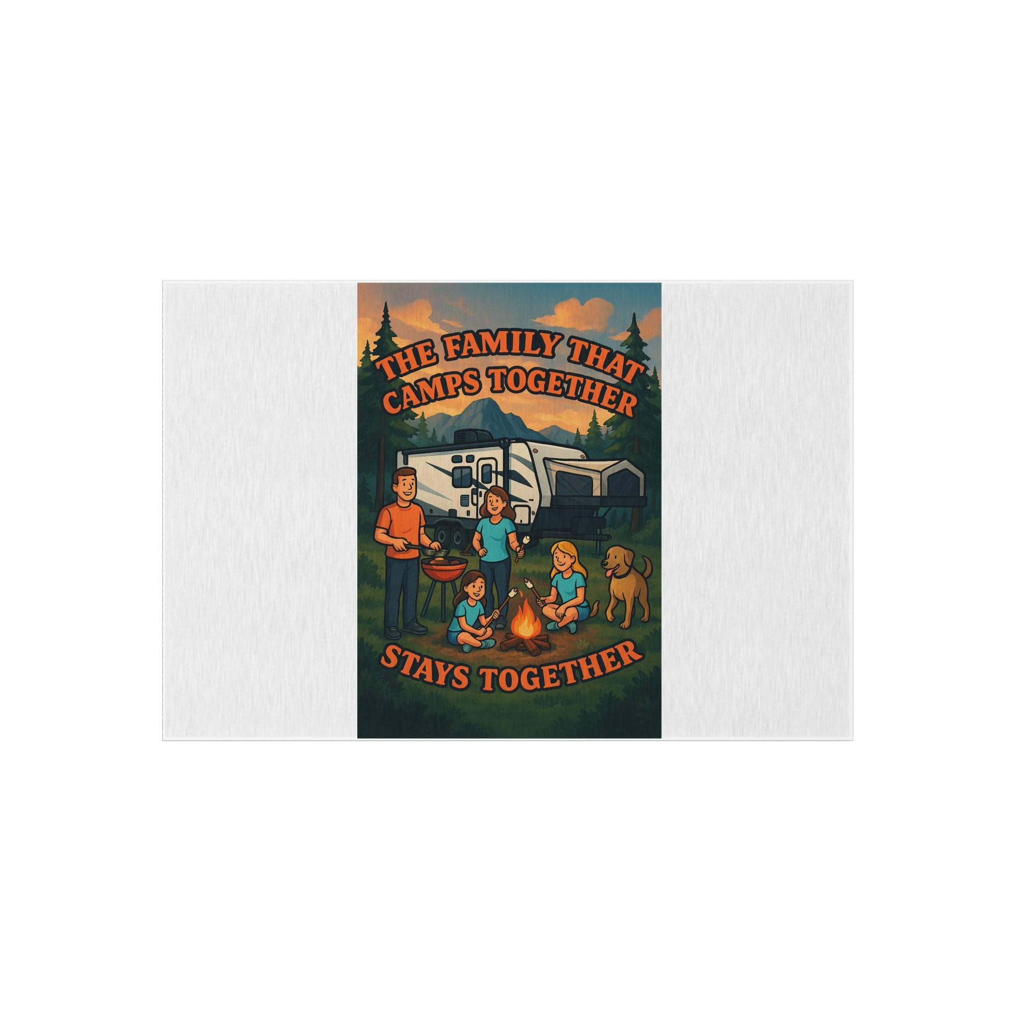 Camping Family Outdoor Rug, Cozy Camp Mat, RV Decor, Family Gathering Accessories, Outdoor Living Essentials