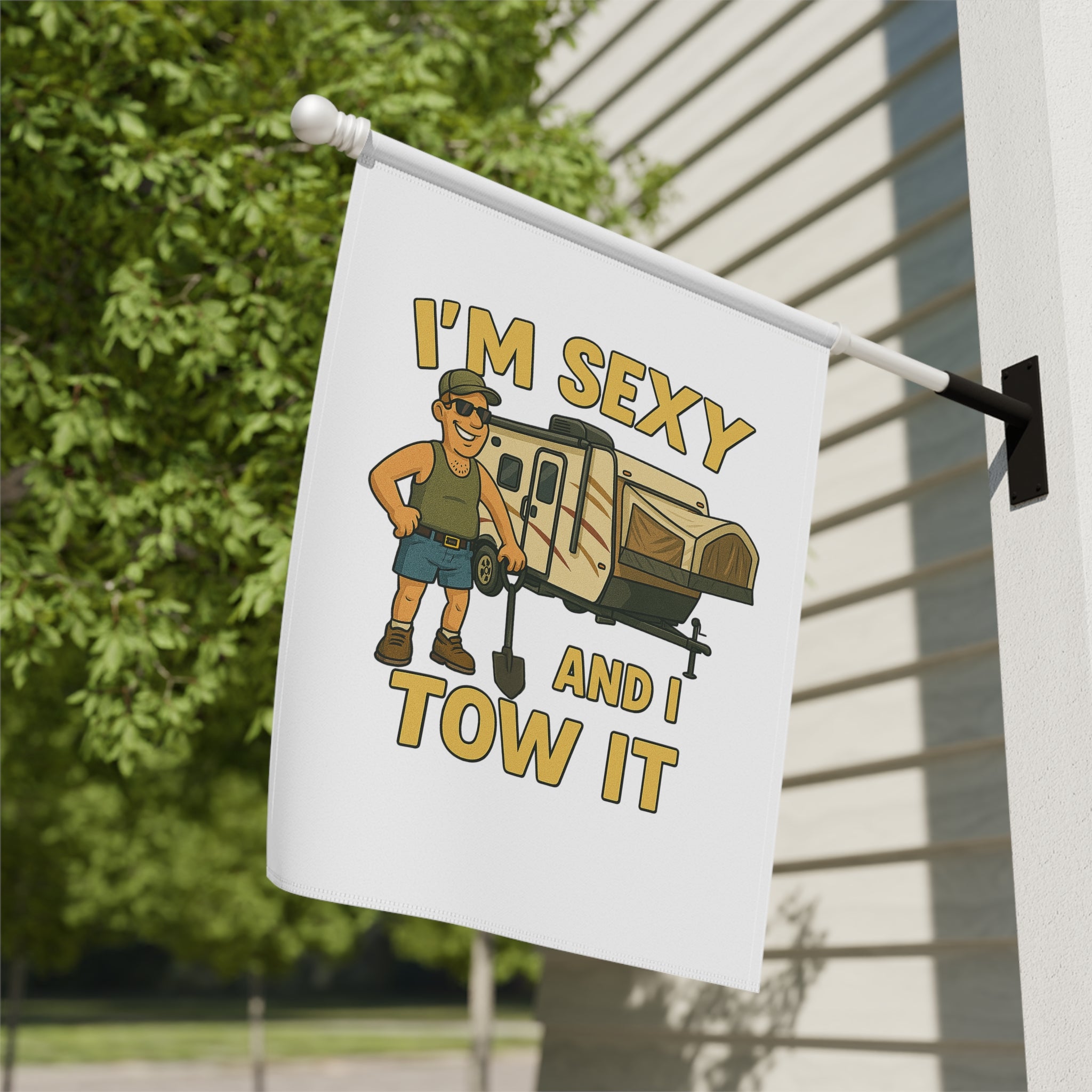 Humorous Garden Banner, Funny Outdoor Decor, RV Travel Flag, Camping Sign, Quirky Home & Garden Decoration