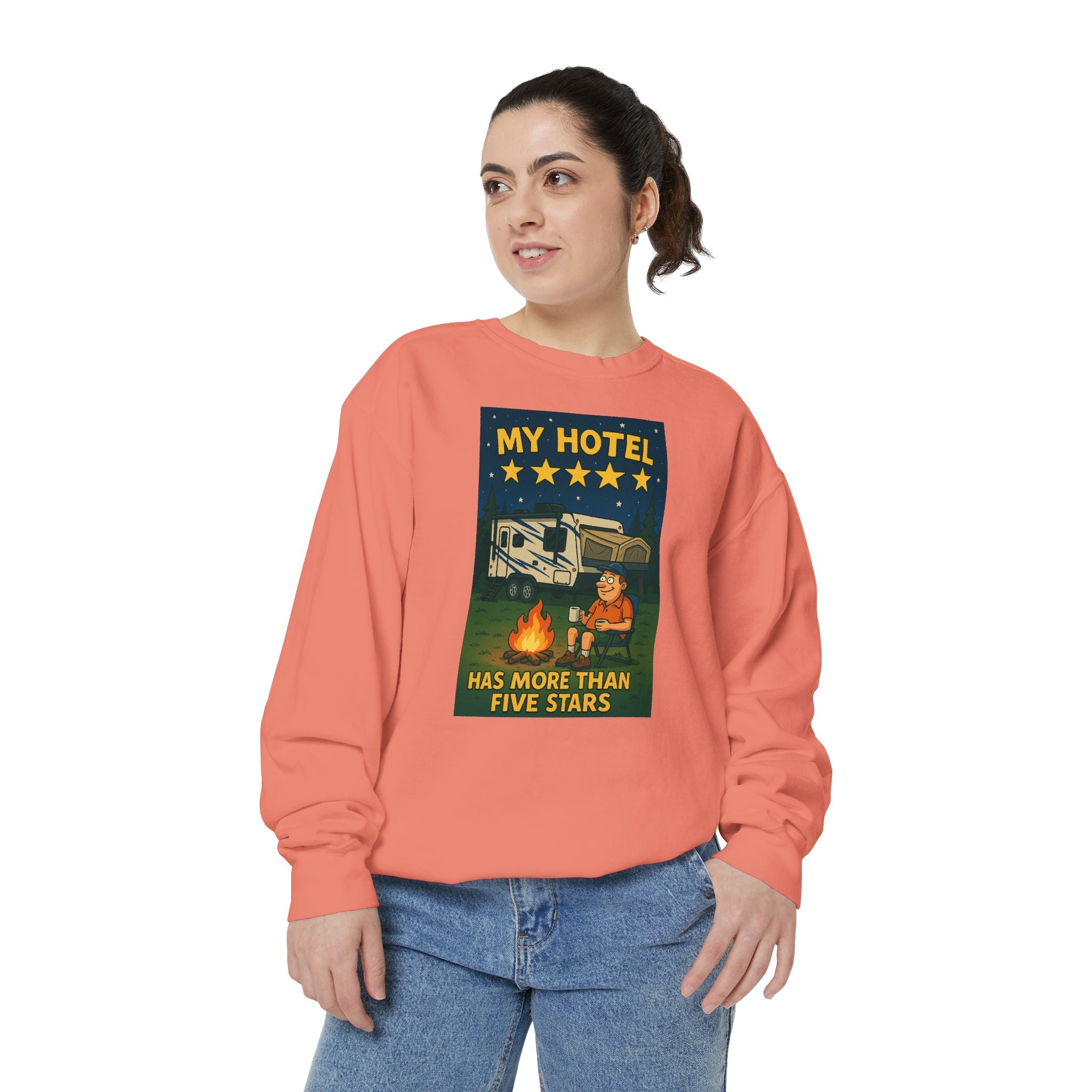 My Hotel Sweatshirt - Cozy Camping Apparel, Unisex Garment-Dyed Sweatshirt for Outdoor Lovers, Perfect for Bonfire Nights, Gift for Campers