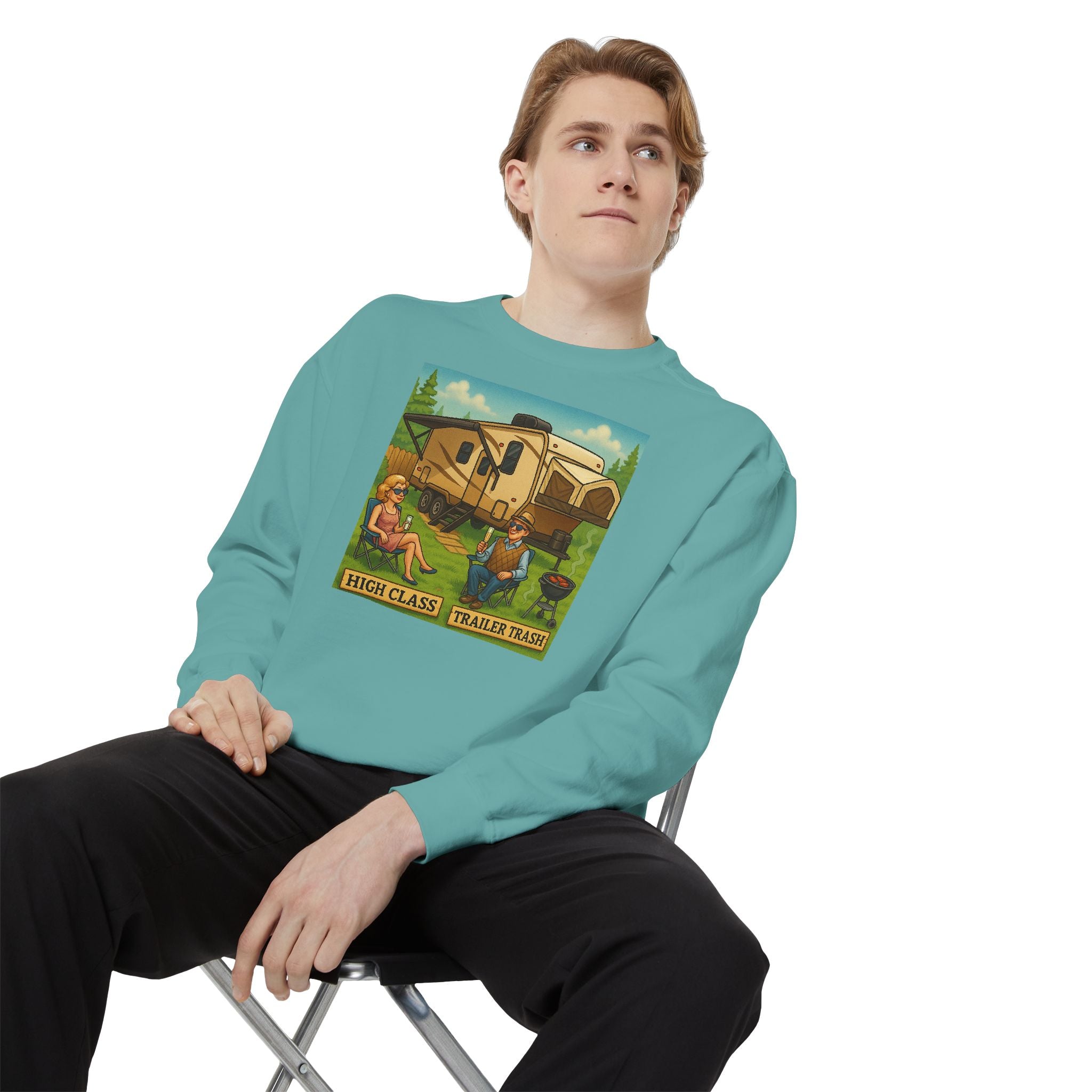 Vintage-Inspired Unisex Sweatshirt with 'High Class Trail Trash' Design