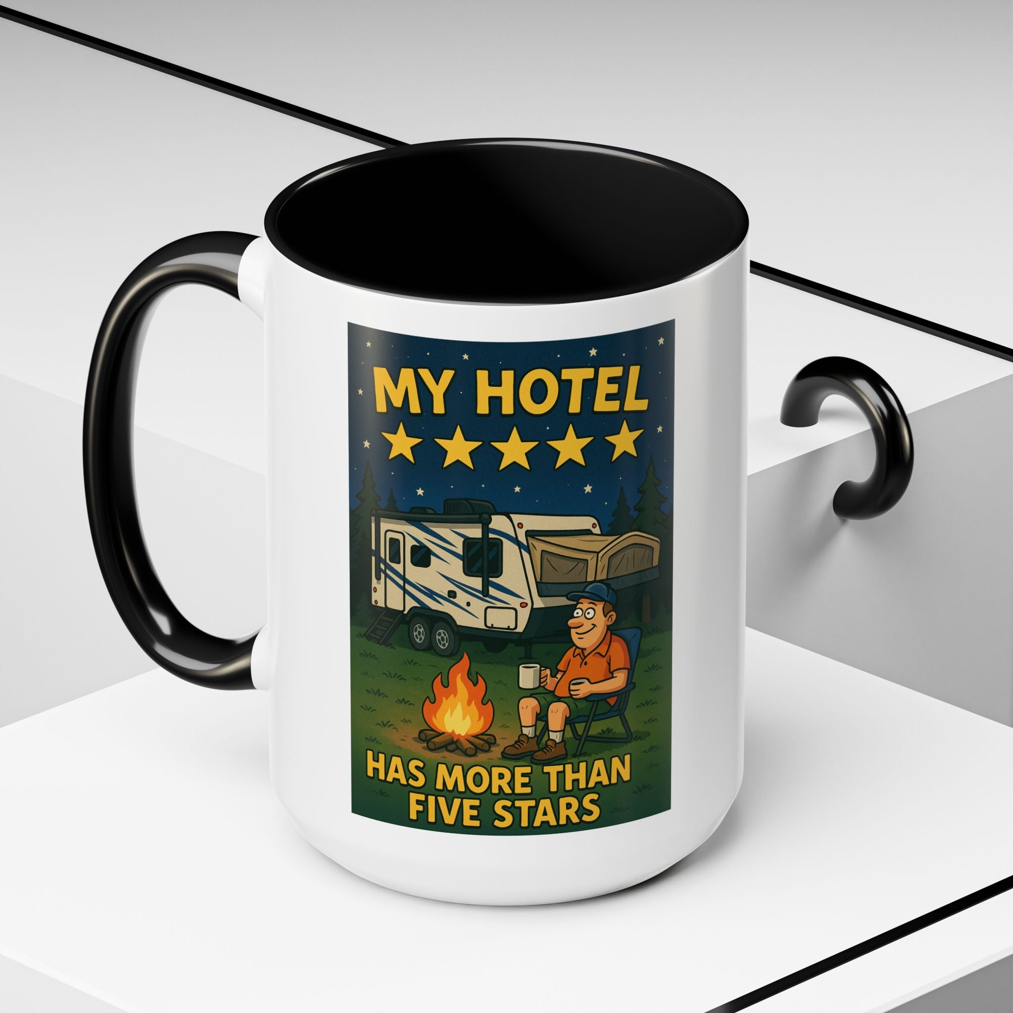 Camping-Themed Accent Coffee Mug | Perfect for RV Lovers, Campers, Travelers, Cozy Nights, Outdoor Adventures, Unique Gift Ideas