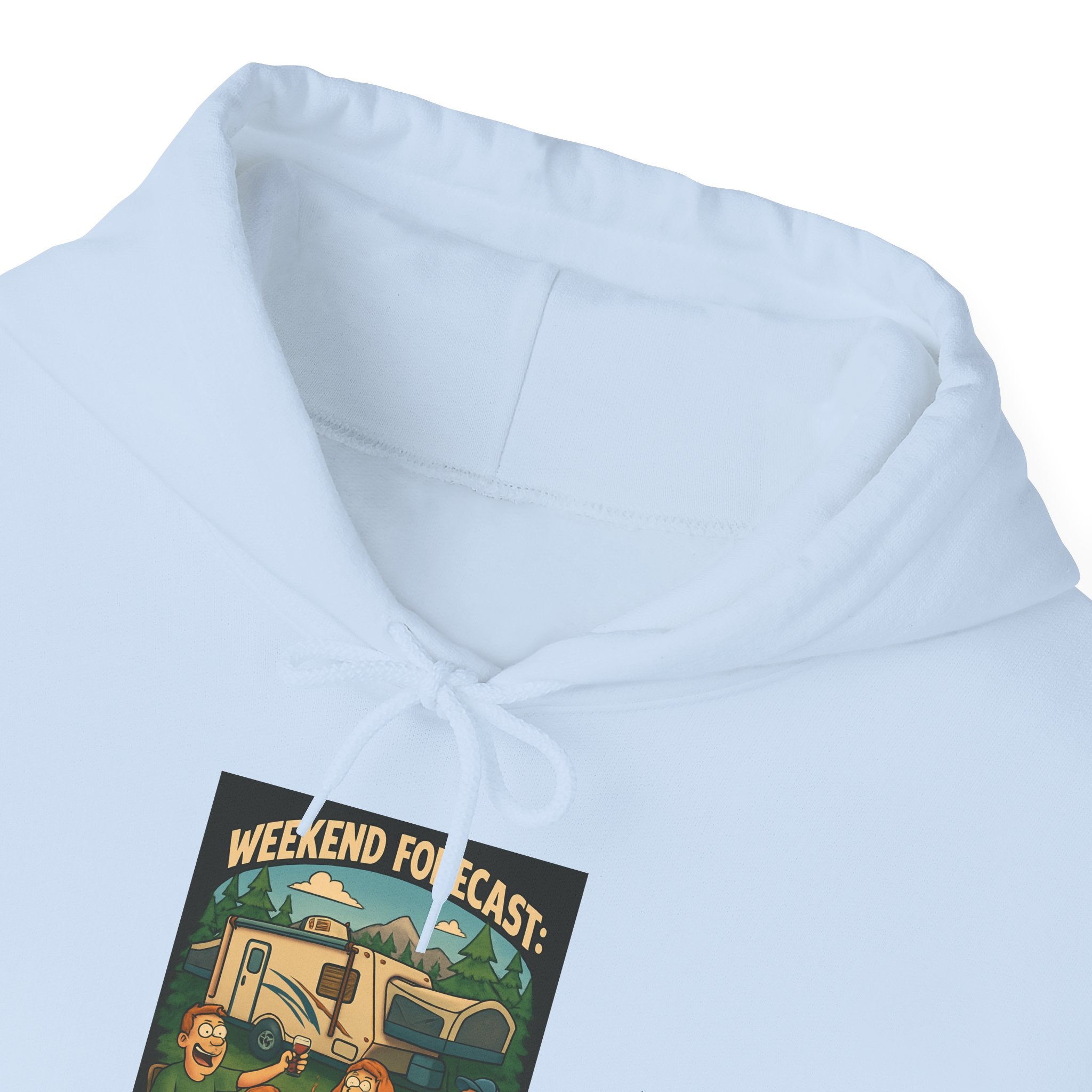 Camping Forecast Graphic Hoodie, Unisex Heavy Blend Sweatshirt, Outdoor Apparel, Weekend Getaway Gift, Nature Lover Clothing
